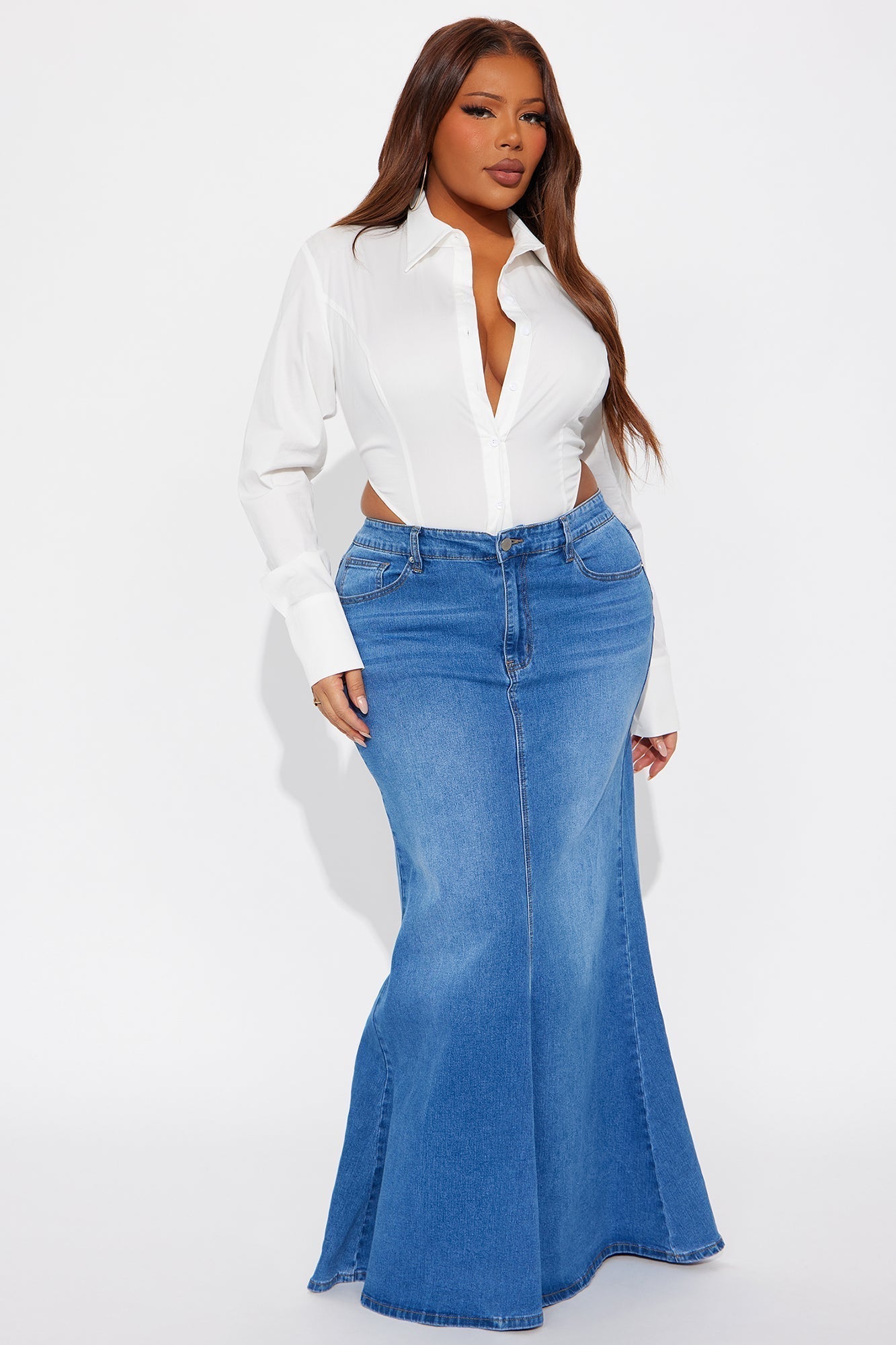 Courtney Denim Maxi Skirt - Medium Wash