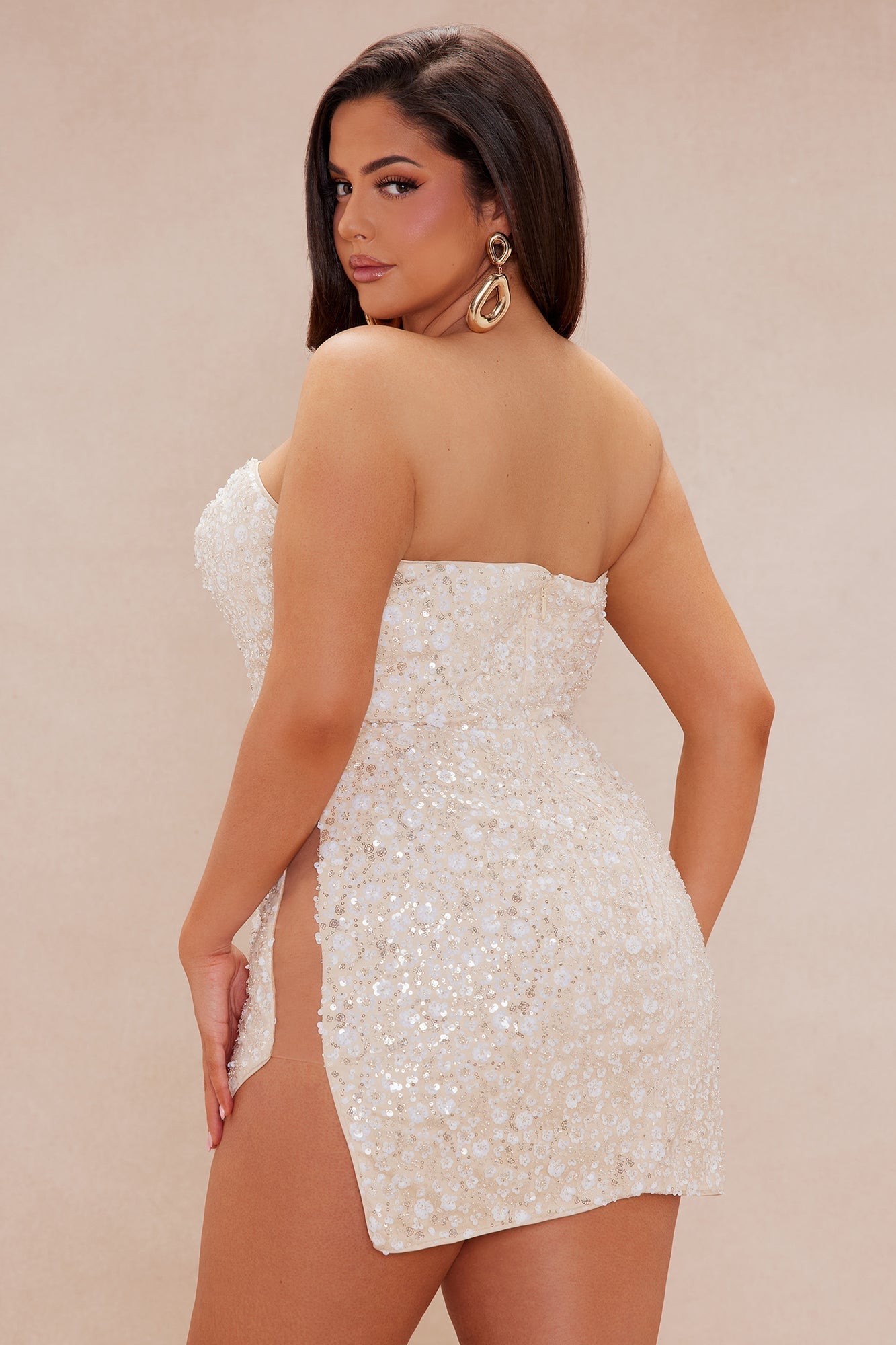 Mariah Sequin Mini Dress - Cream
