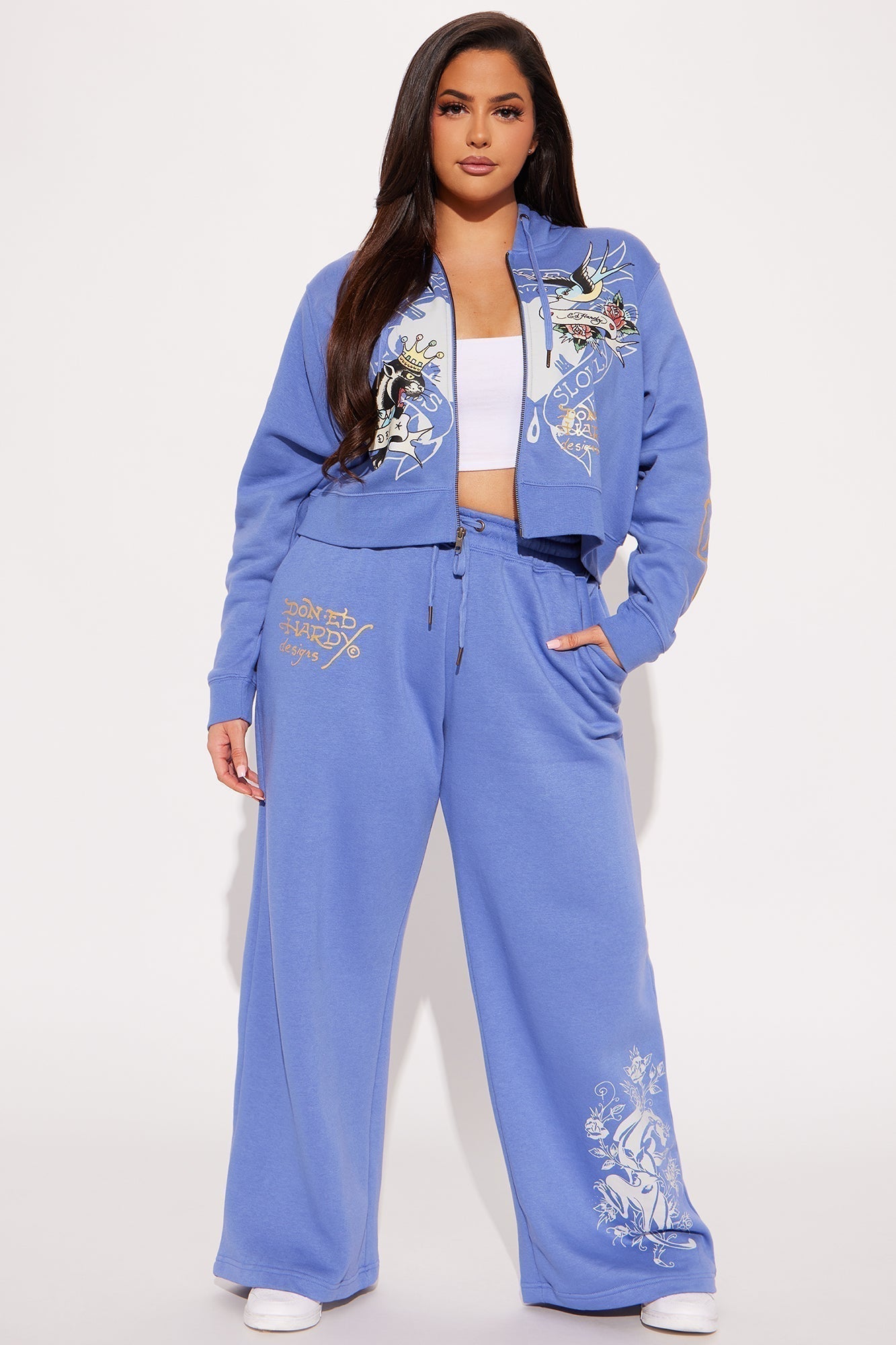 Ed Hardy Free Bird Zip Up Hoodie - Blue