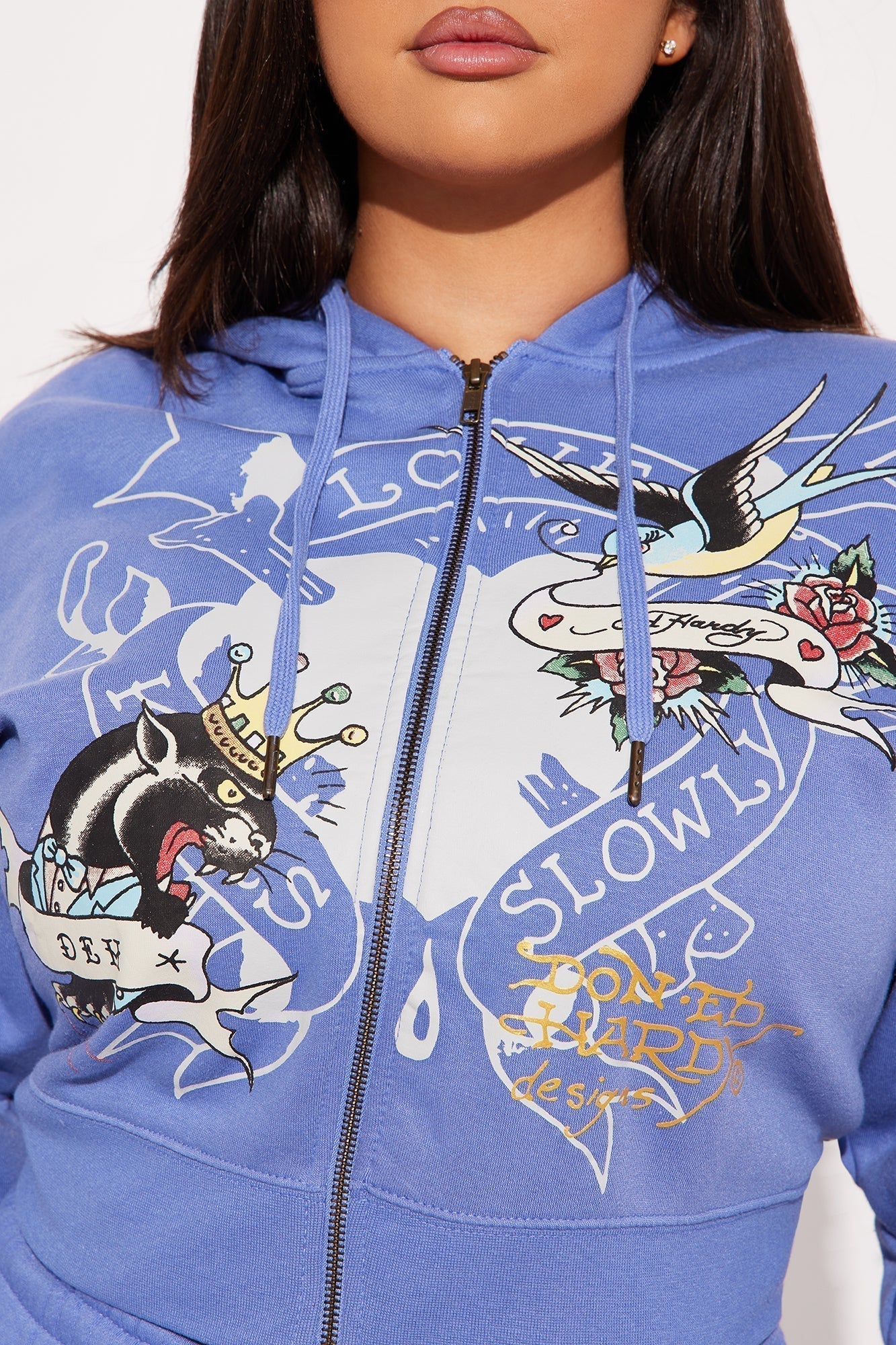 Ed Hardy Free Bird Zip Up Hoodie - Blue