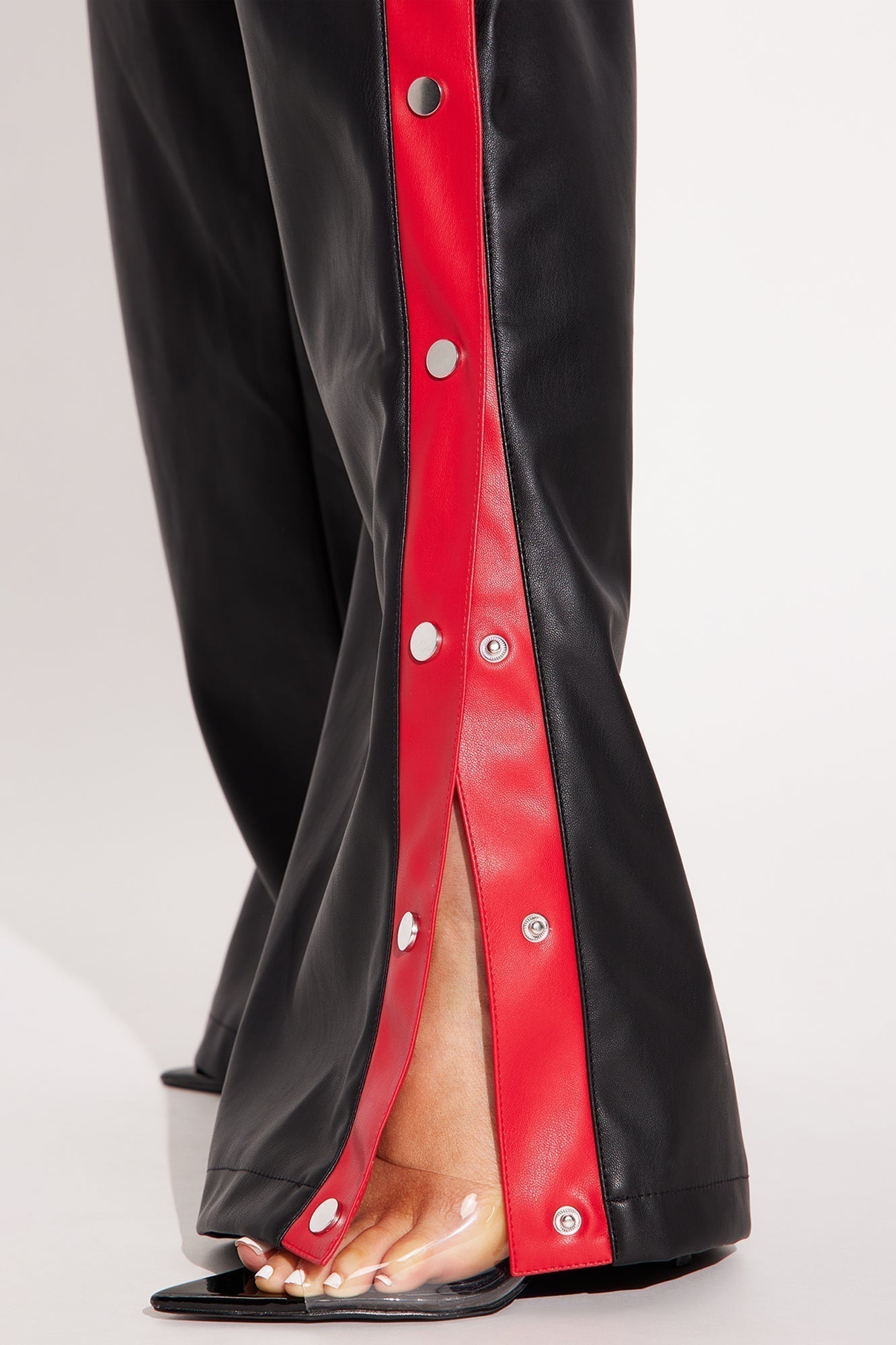 Street Feels Faux Leather Track Pant - Black/Red