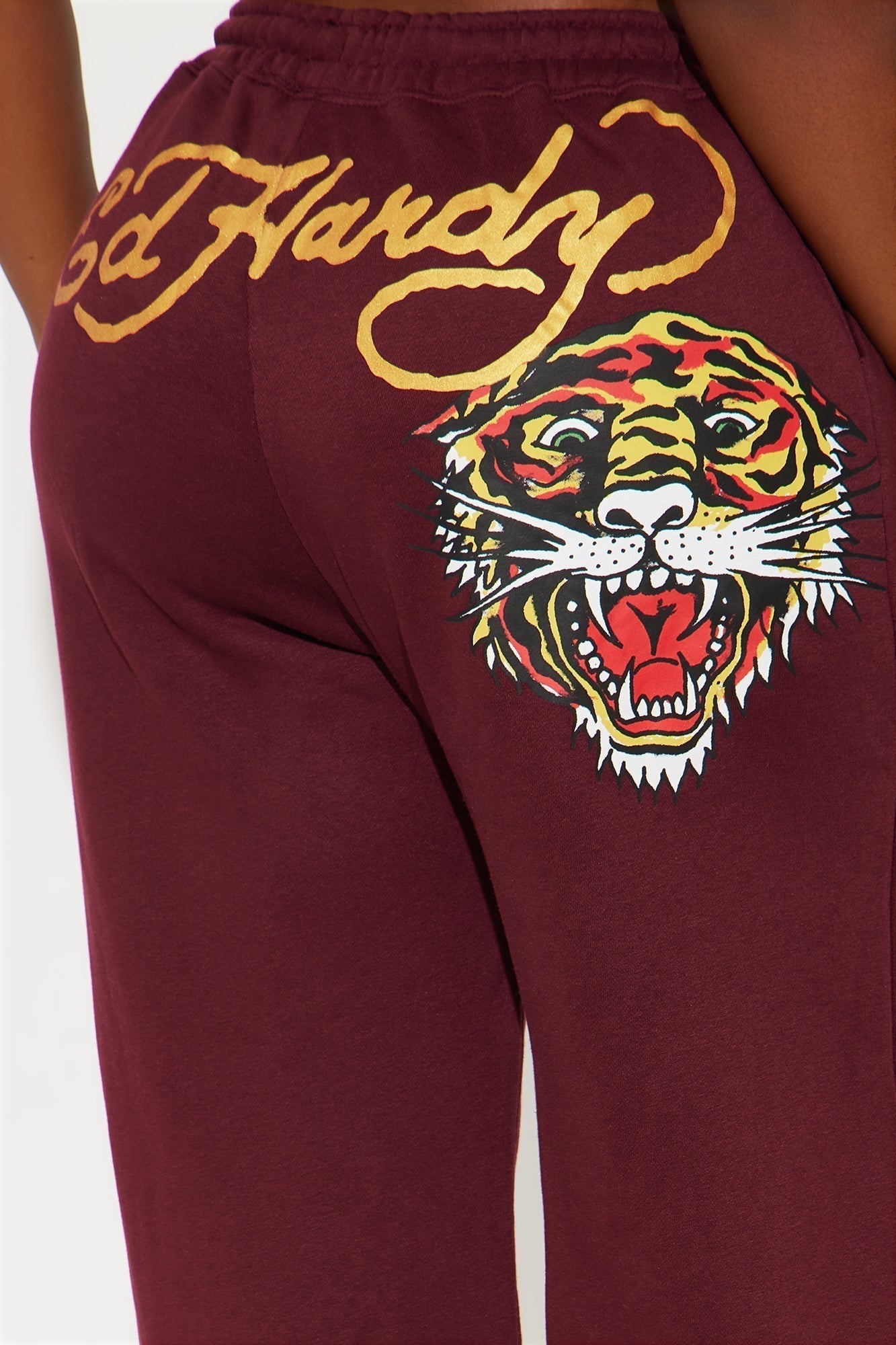 Retro Tiger Ed Hardy Wide Leg Pant - Burgundy