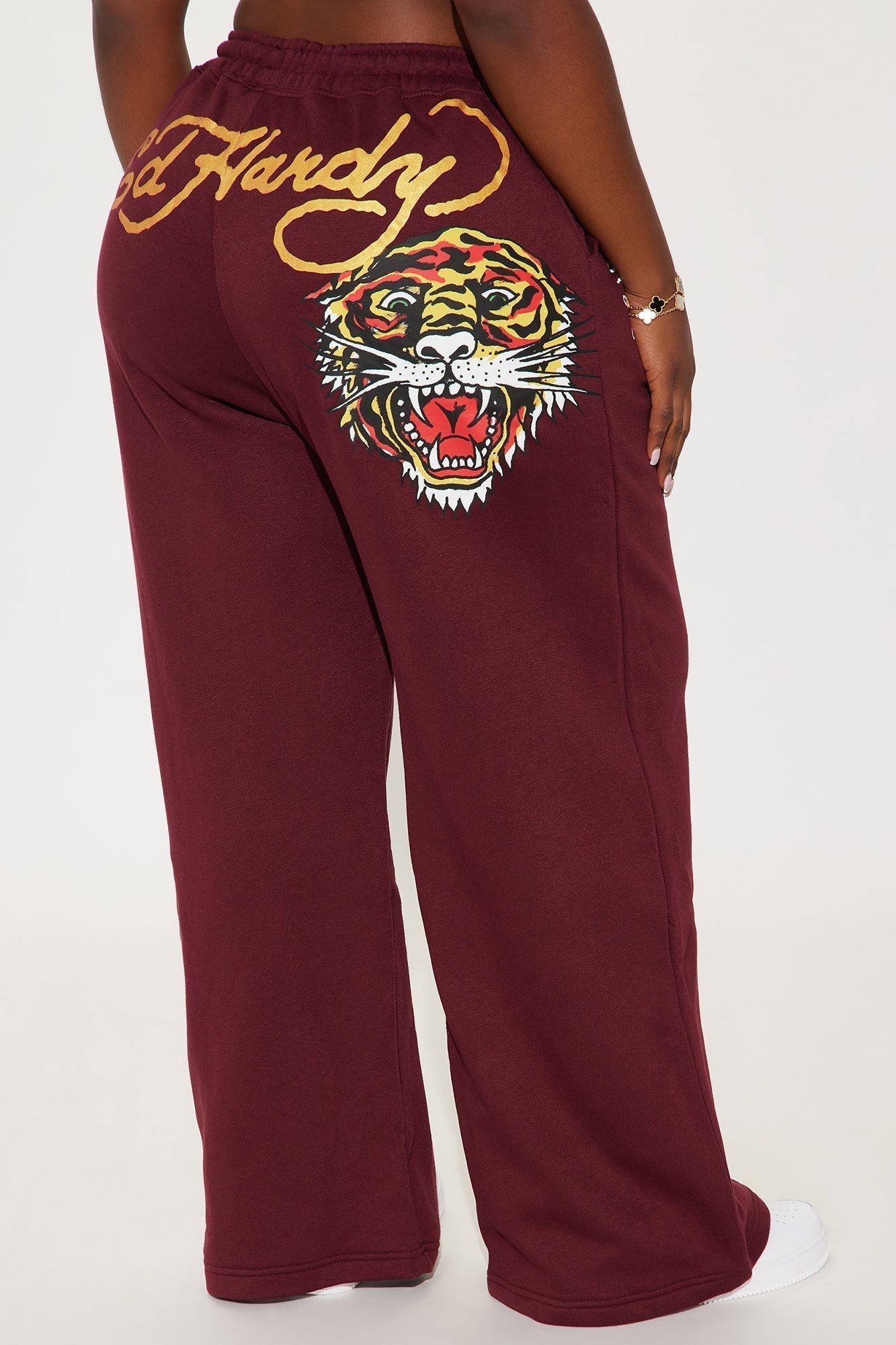 Retro Tiger Ed Hardy Wide Leg Pant - Burgundy