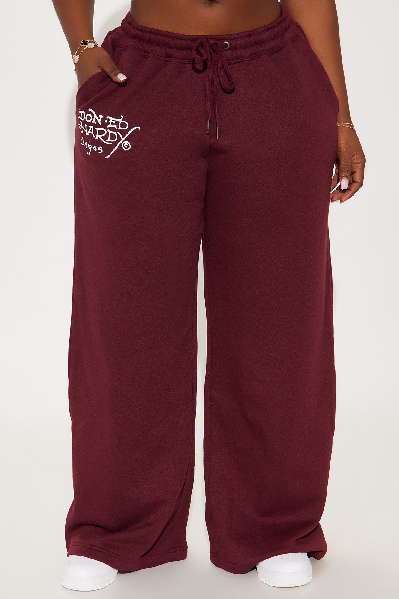 Retro Tiger Ed Hardy Wide Leg Pant - Burgundy