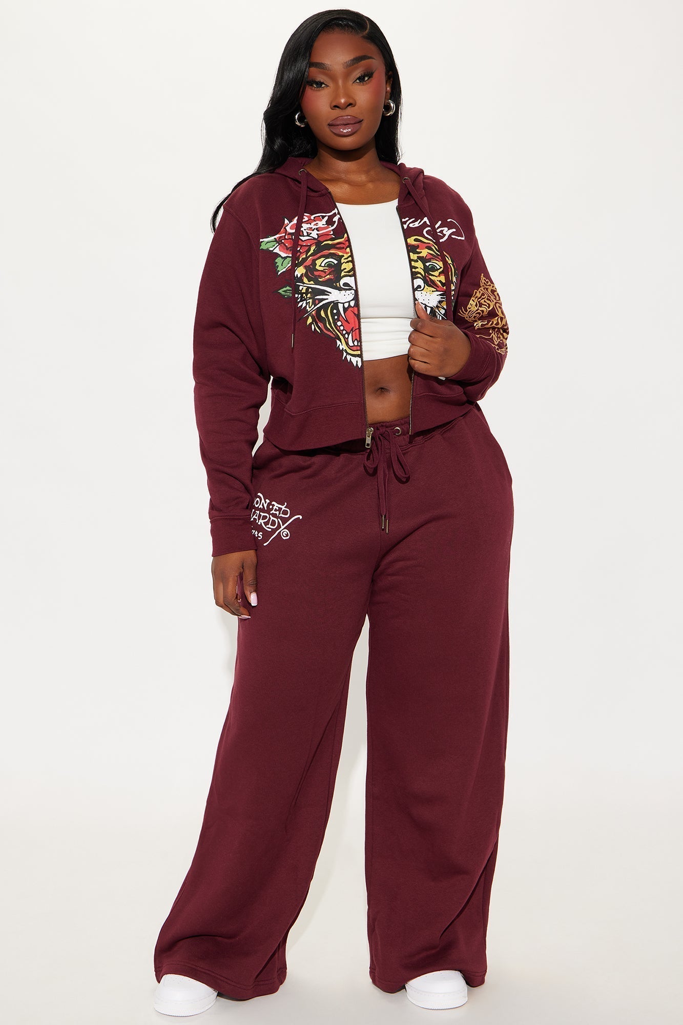 Retro Tiger Ed Hardy Wide Leg Pant - Burgundy