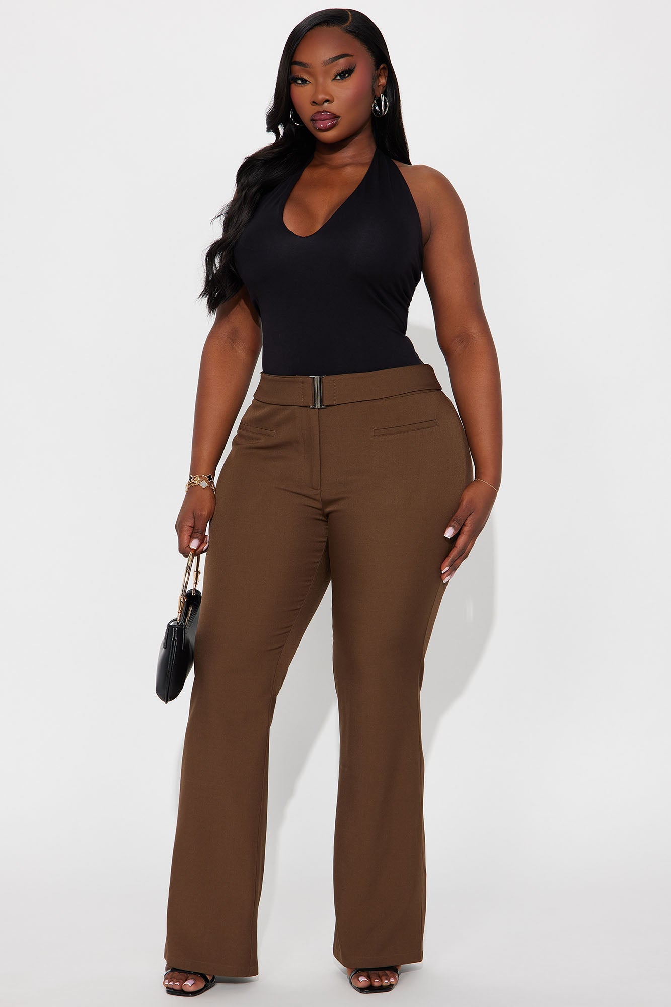 Giana Belted Trouser Pant 33″ - Brown