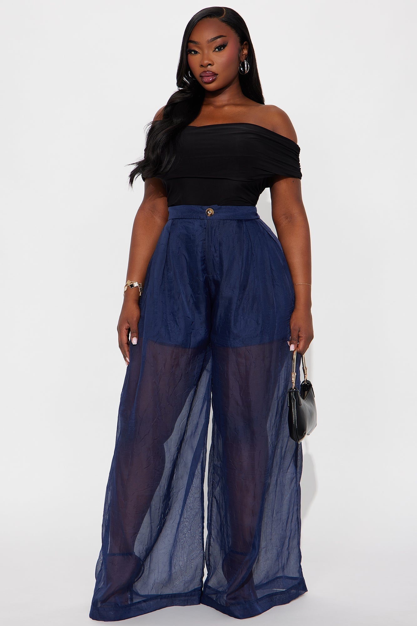 Hollie Wide Leg Organza Pant - Navy