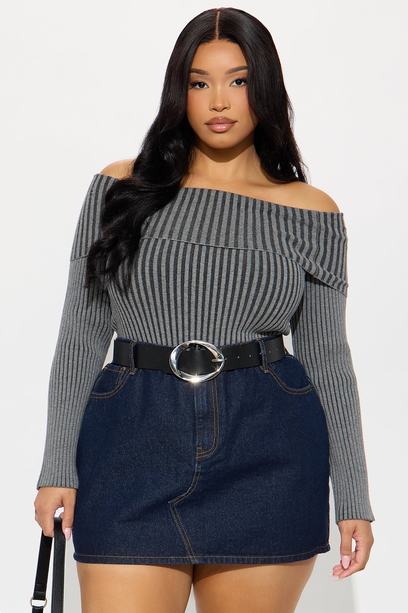 All Yours Washed Sweater Top - Charcoal