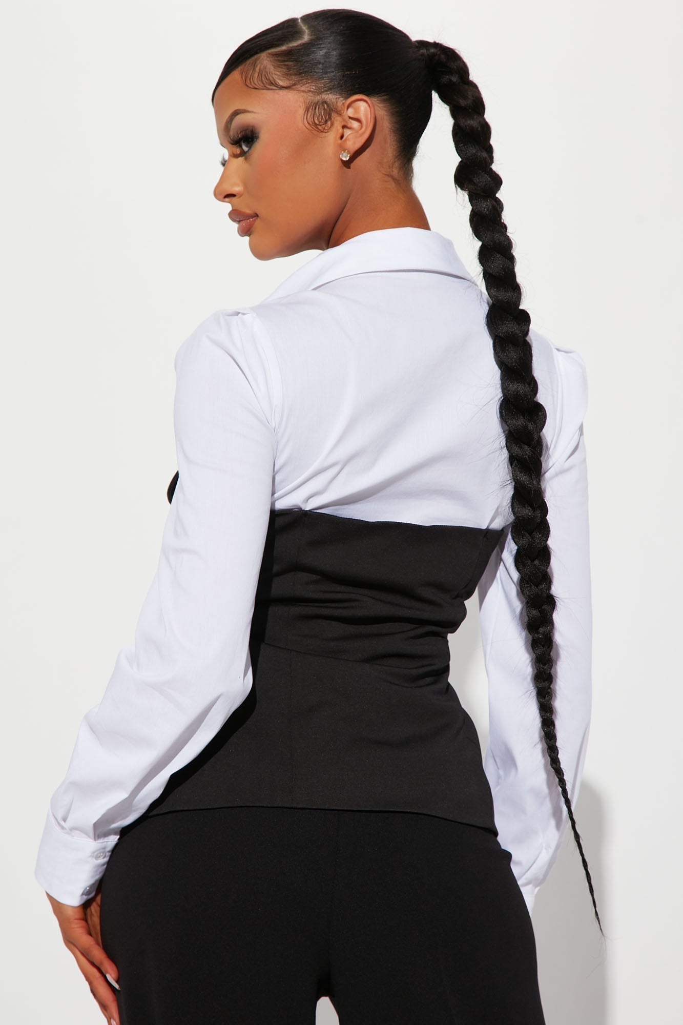 Here To Work Poplin Vest Top - Black/White