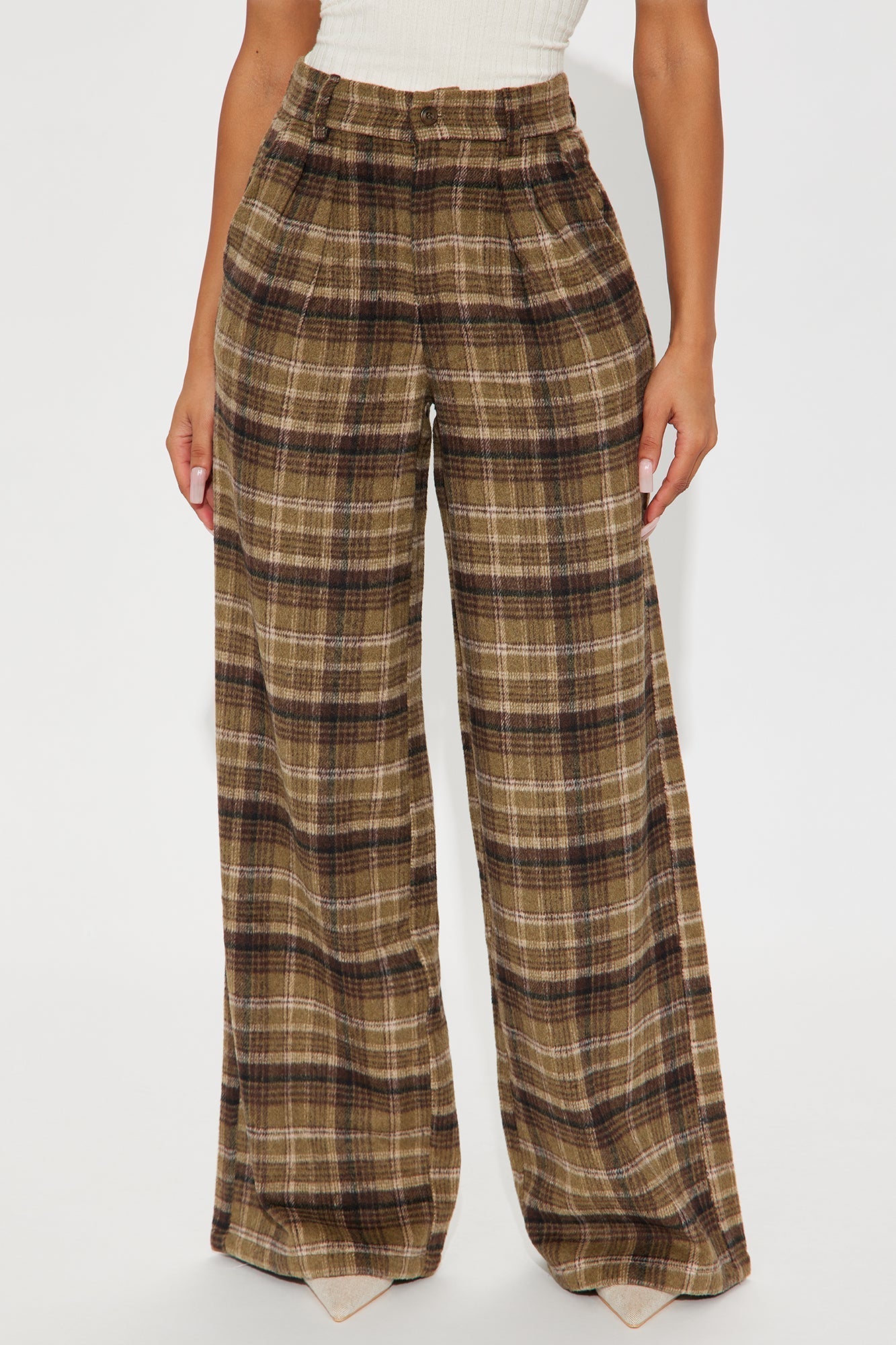 Out Your League Plaid Wide Leg Pant 33″ - Brown/combo