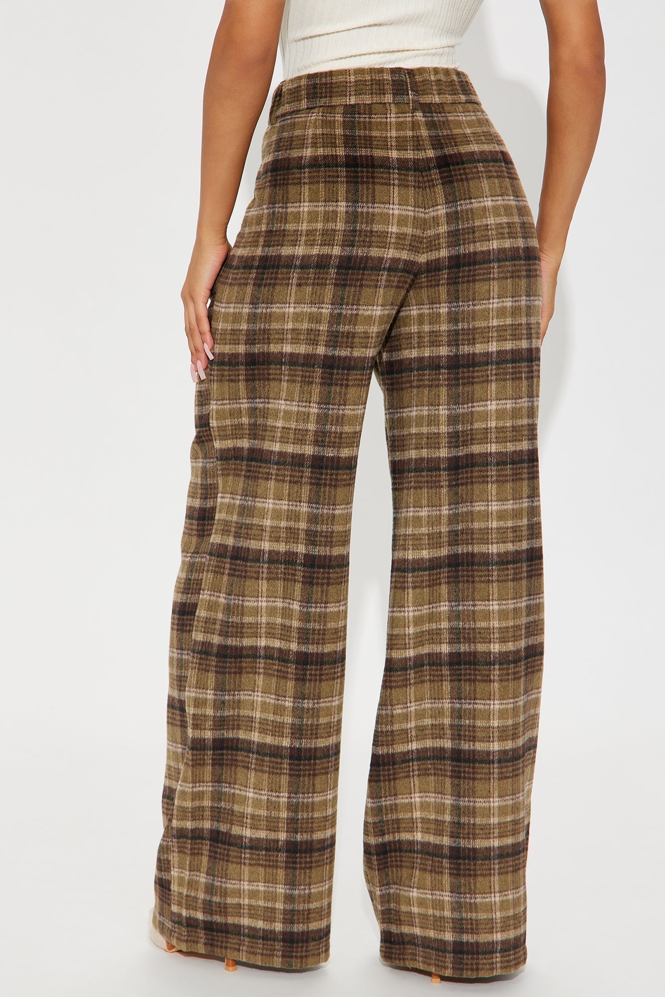 Out Your League Plaid Wide Leg Pant 33″ - Brown/combo