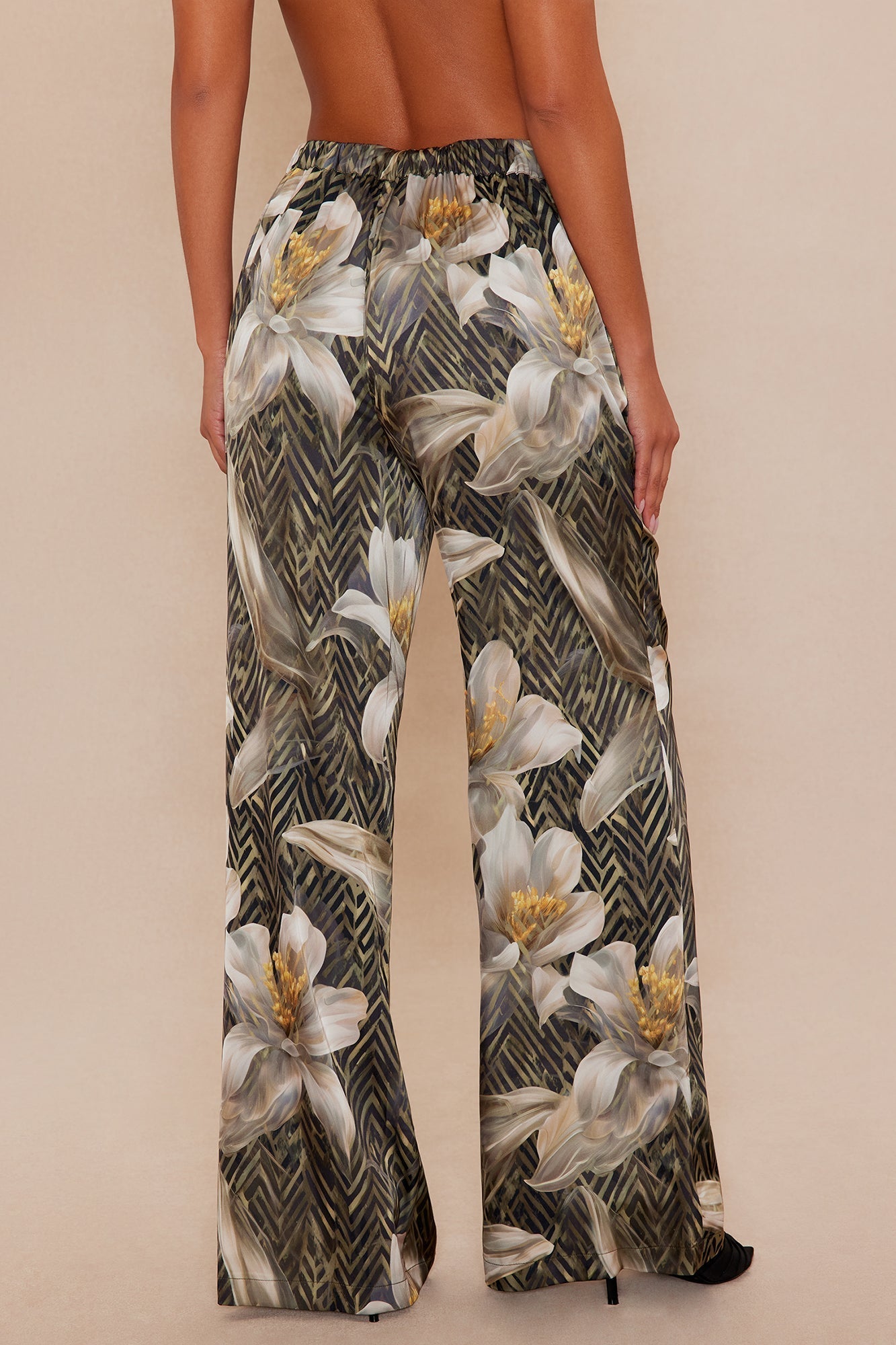 Alia Satin Wide Leg Pant - Green/combo