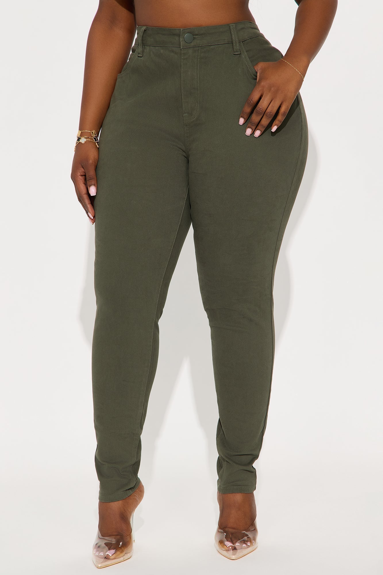 Skinny Uniform Pants - Military Green