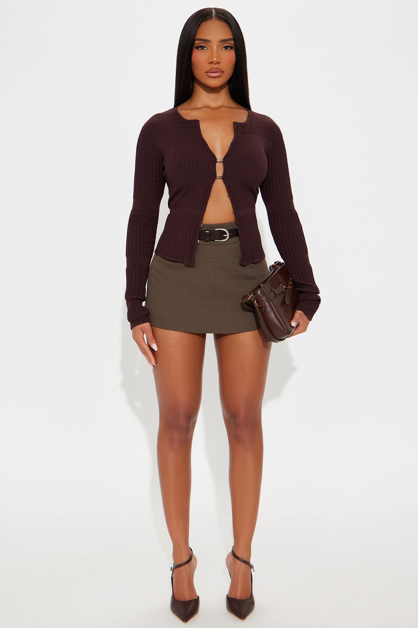Best Dressed Belted Crepe Mini Skort - Bark Brown