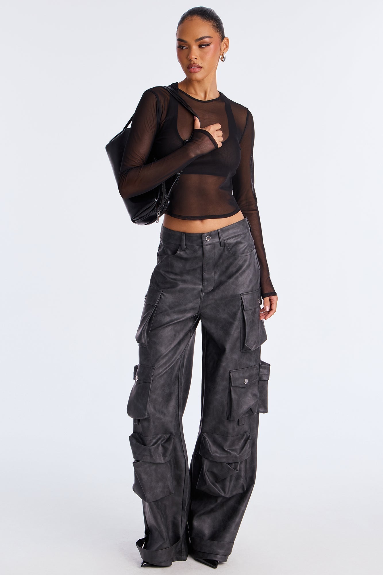 Weekend Warrior Washed Faux Leather Cargo Pant - Black Wash