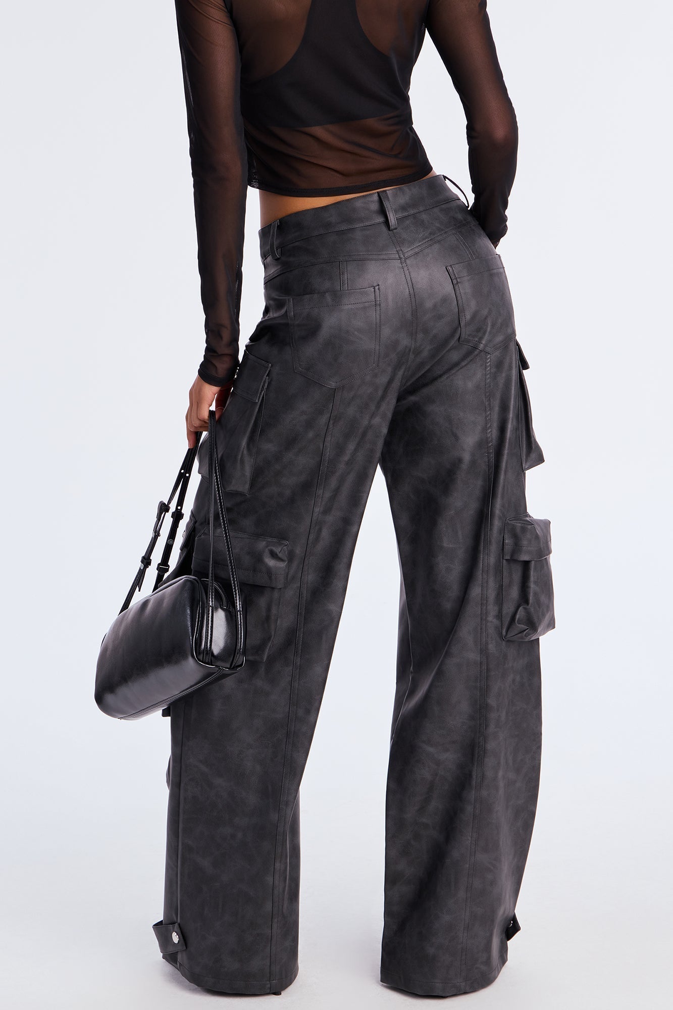 Weekend Warrior Washed Faux Leather Cargo Pant - Black Wash
