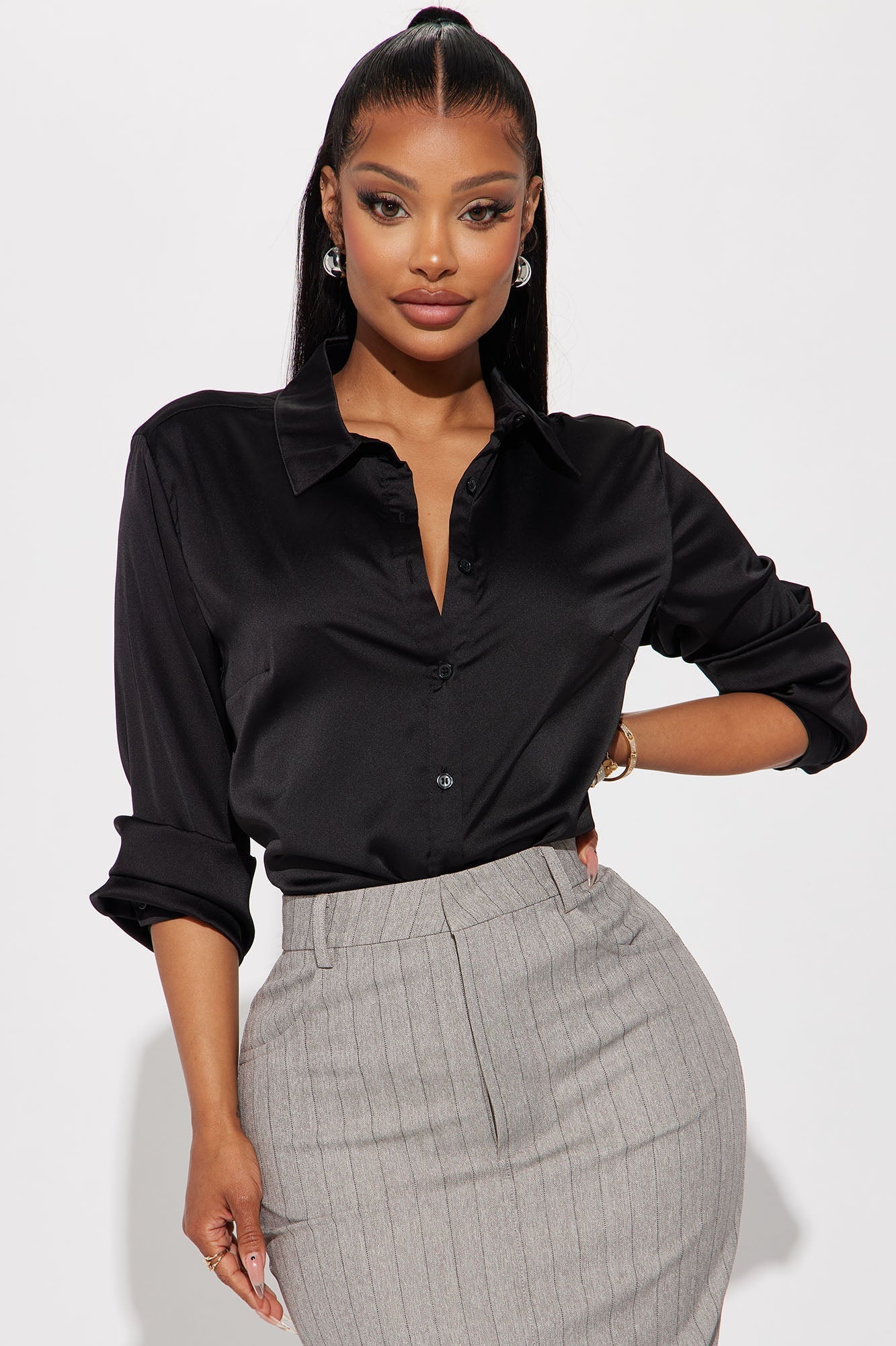 Smooth Talkin' Button Down Top - Black