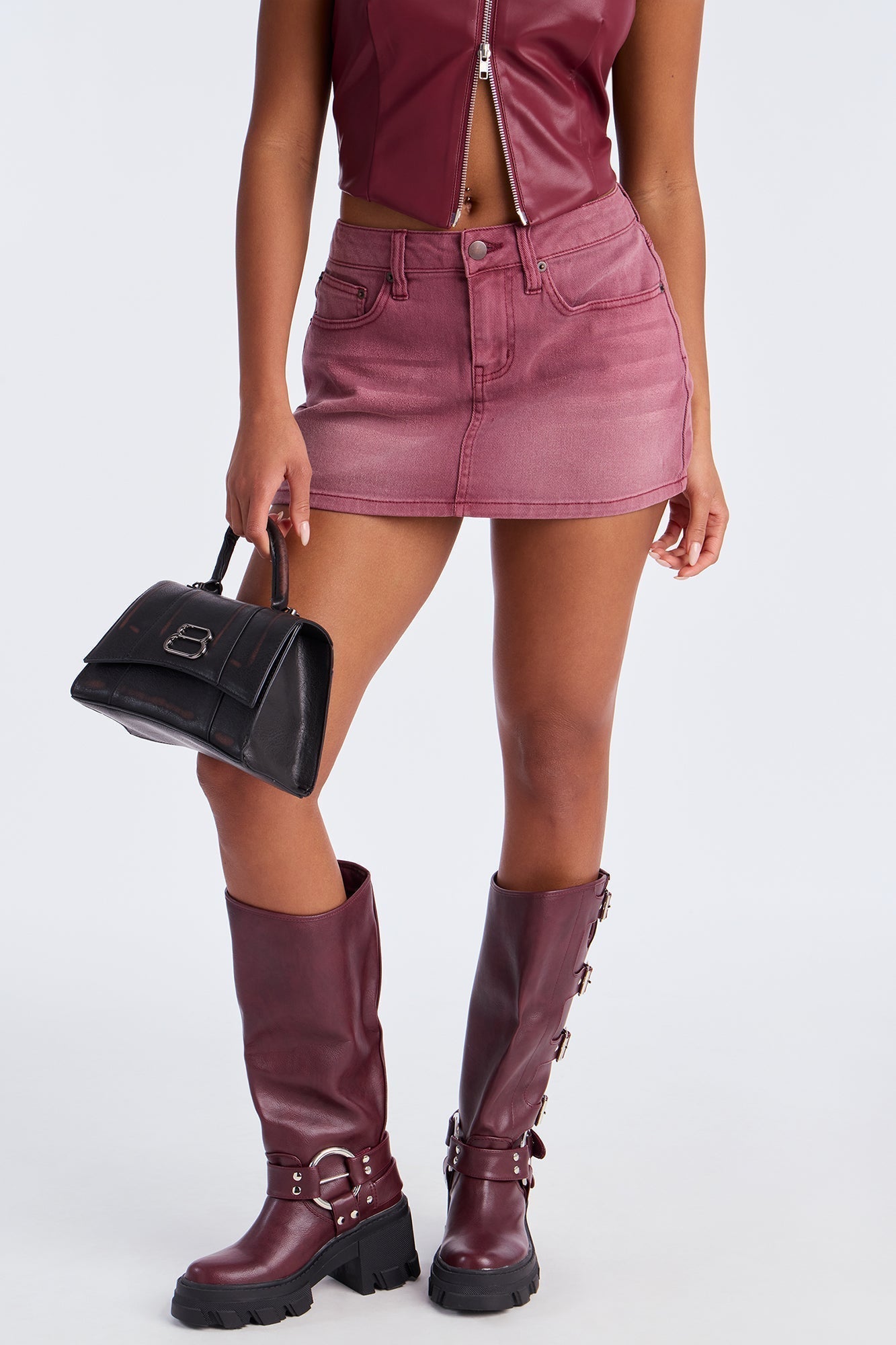 The Ultimate Denim Micro Mini Skirt - Burgundy