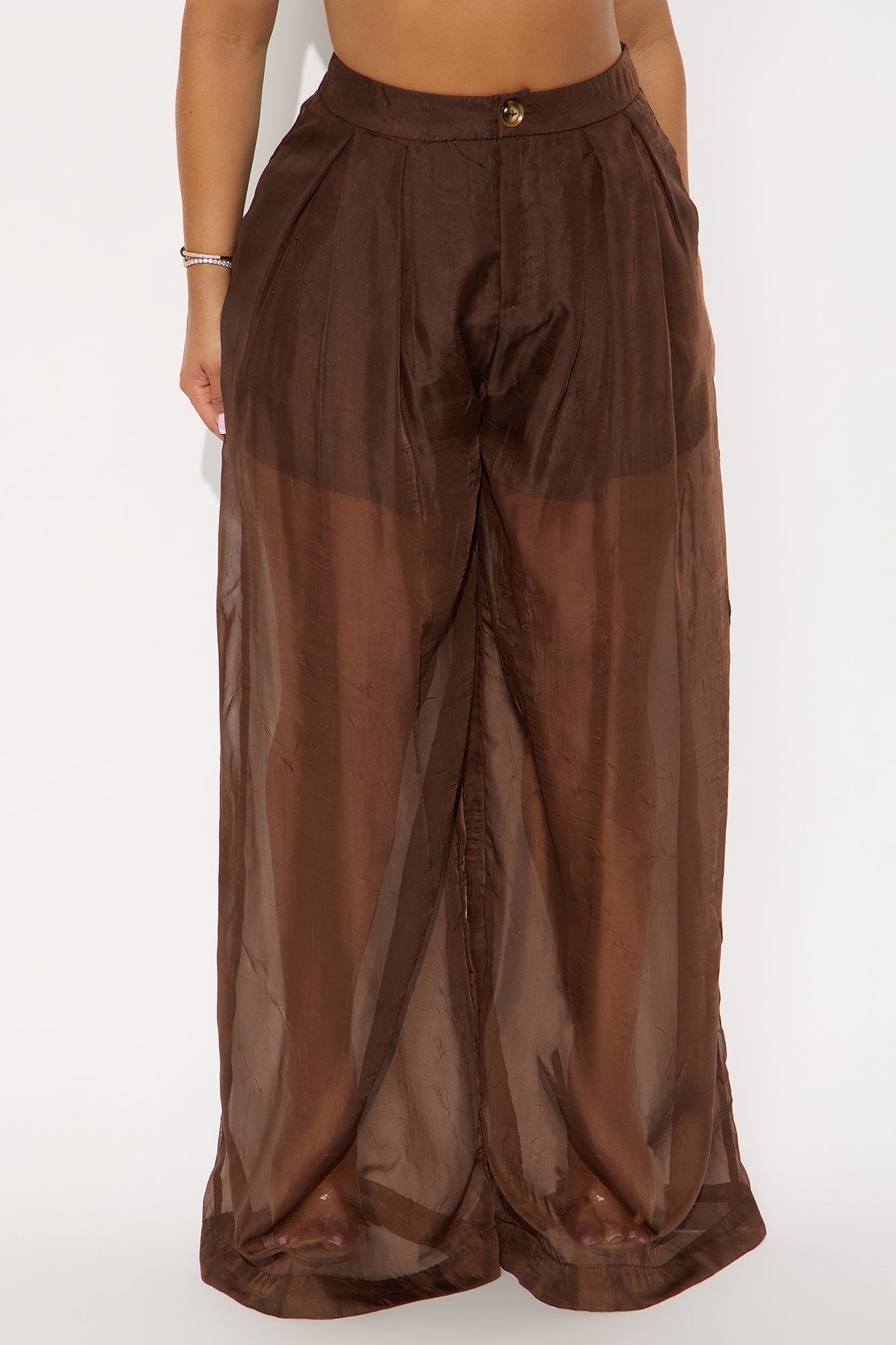 Hollie Wide Leg Organza Pant - Chocolate