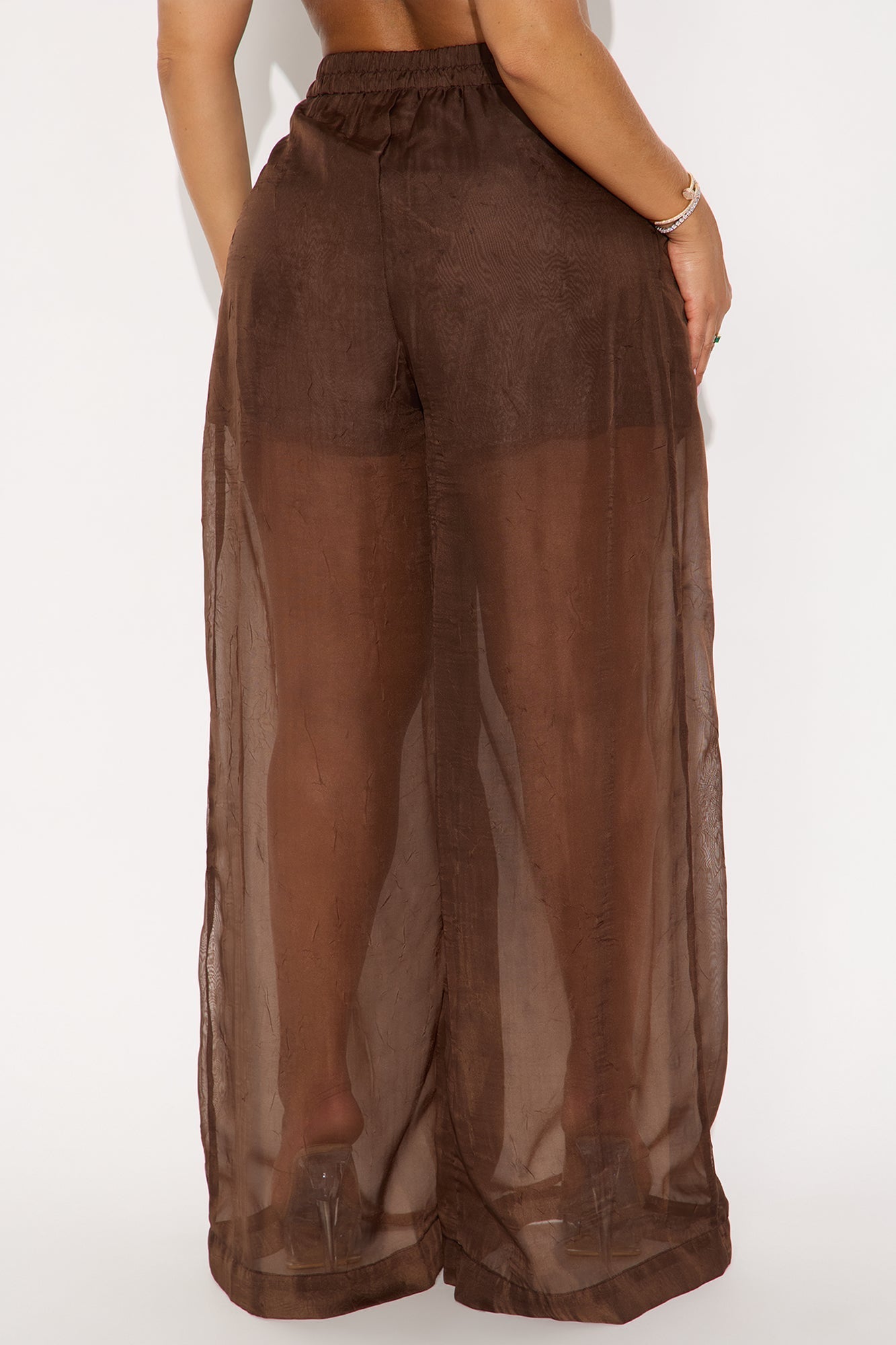 Hollie Wide Leg Organza Pant - Chocolate
