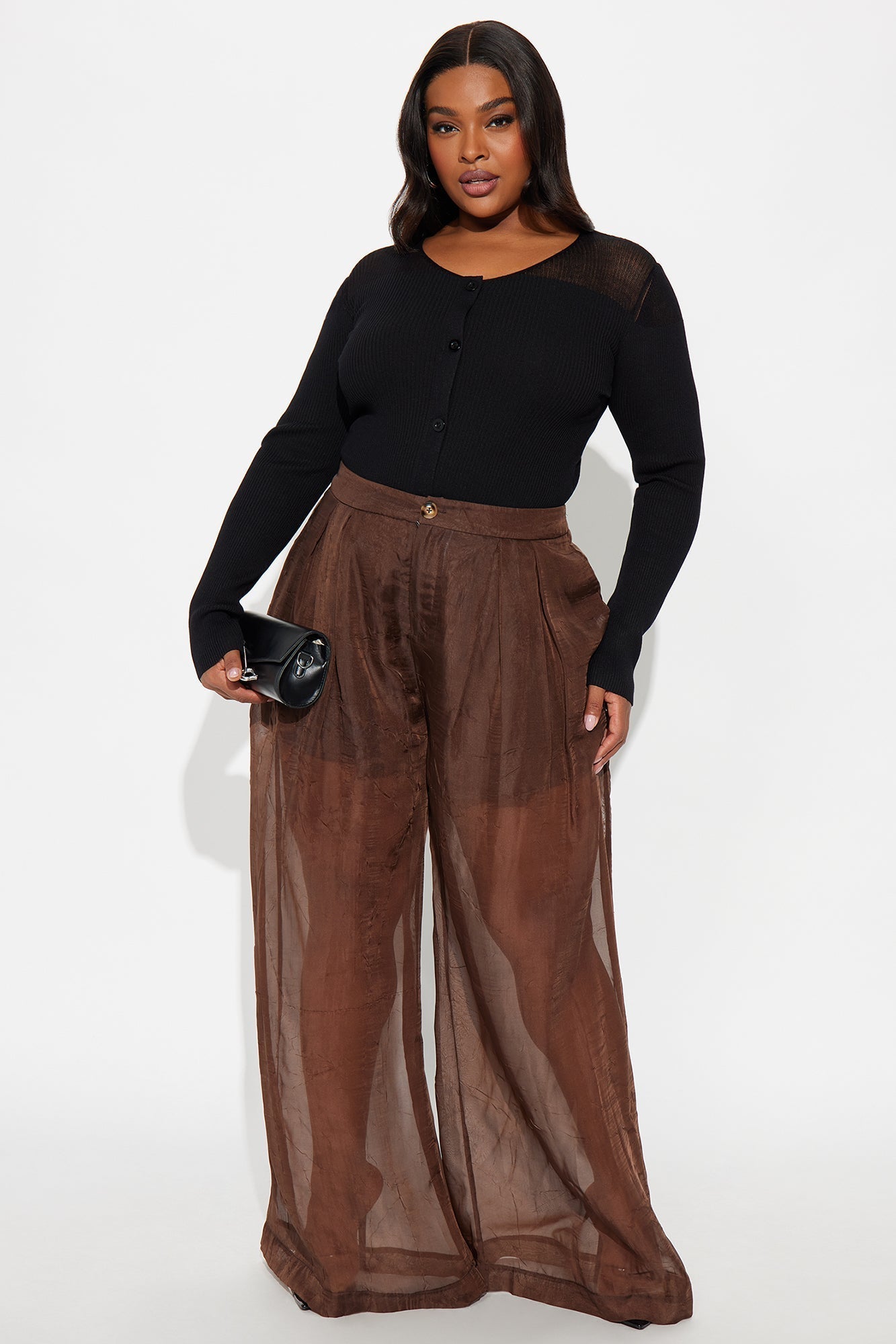 Hollie Wide Leg Organza Pant - Chocolate