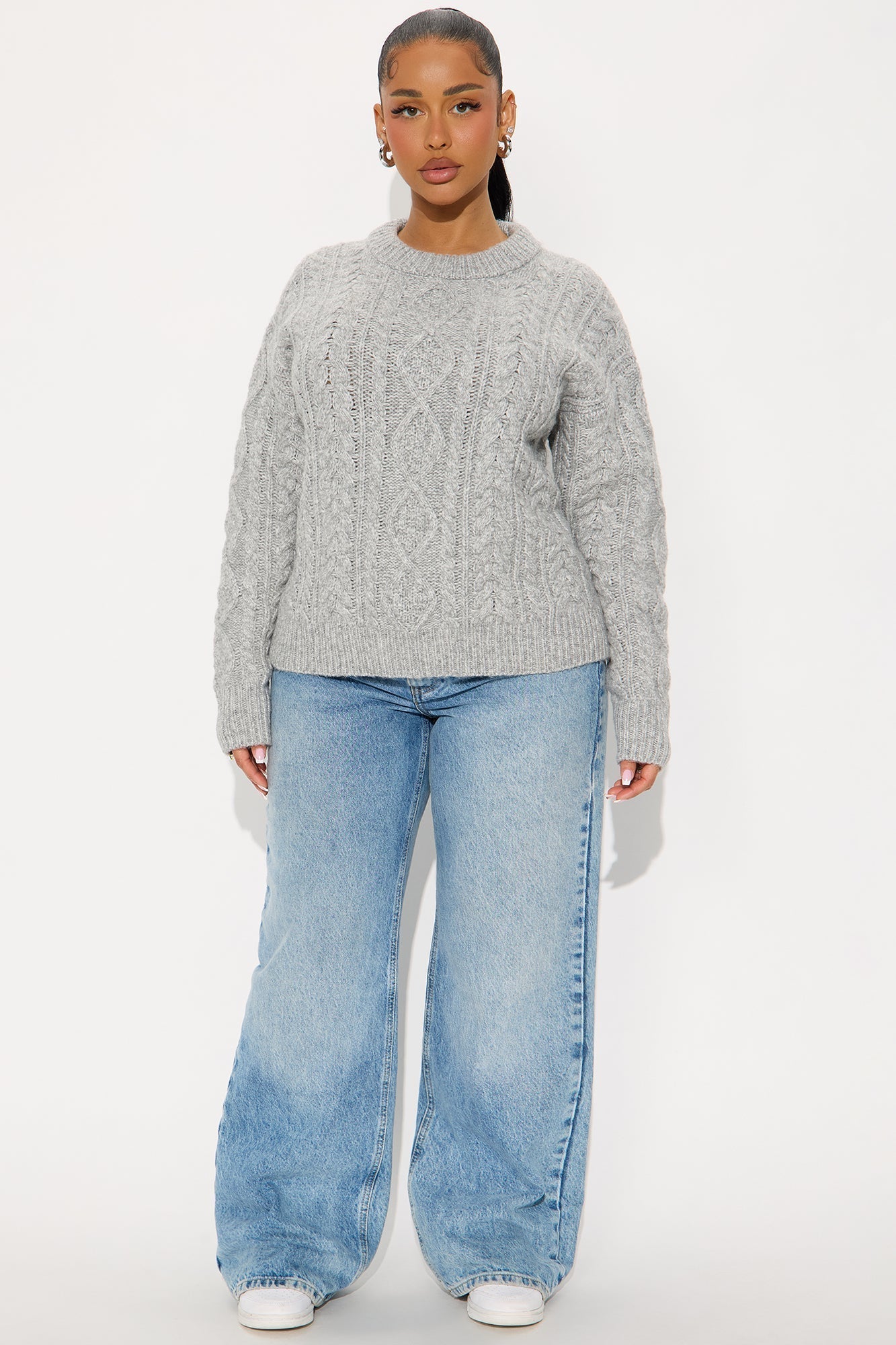 My Cup Of Tea Cable Knit Sweater - Grey