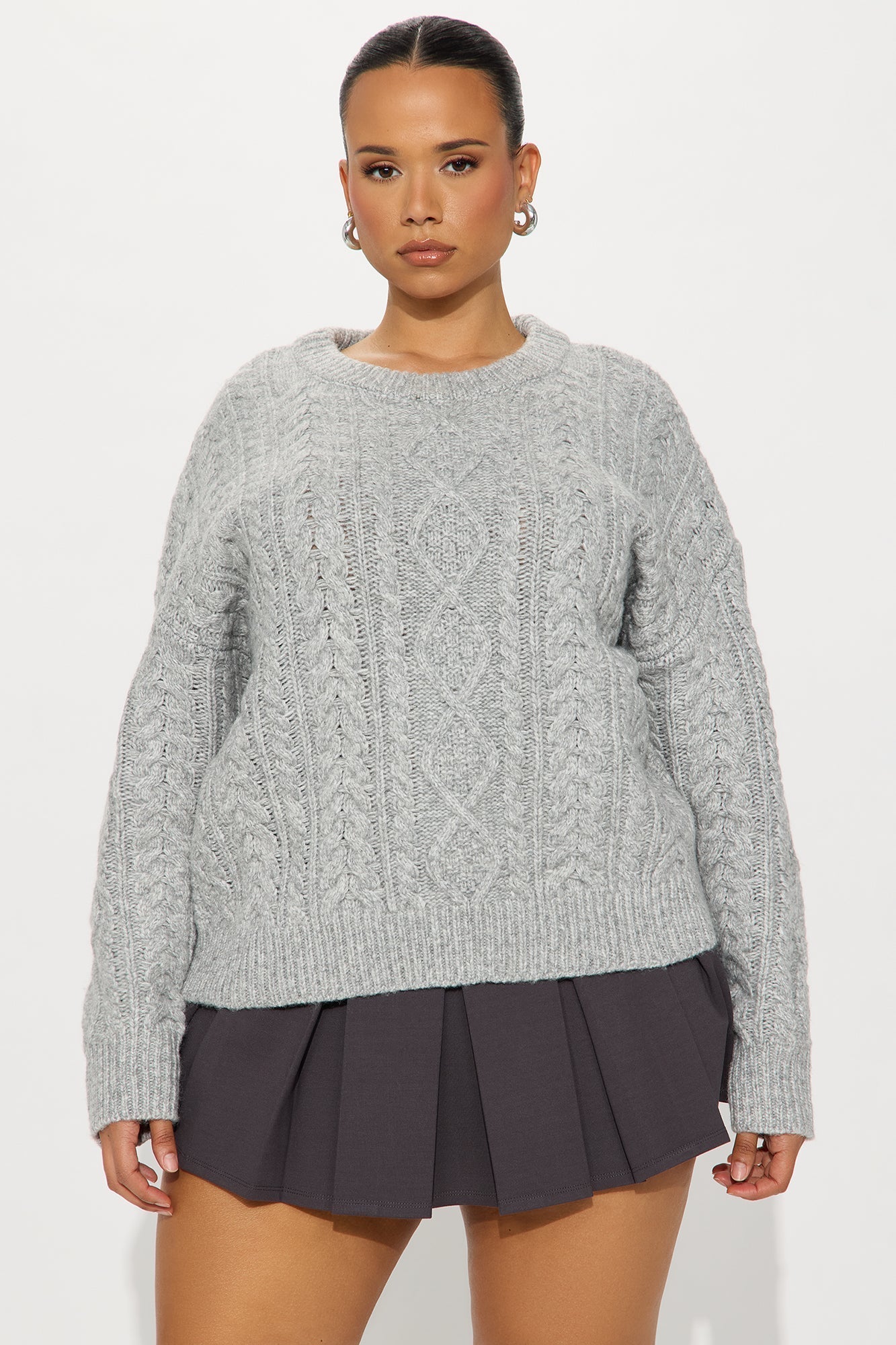 My Cup Of Tea Cable Knit Sweater - Grey