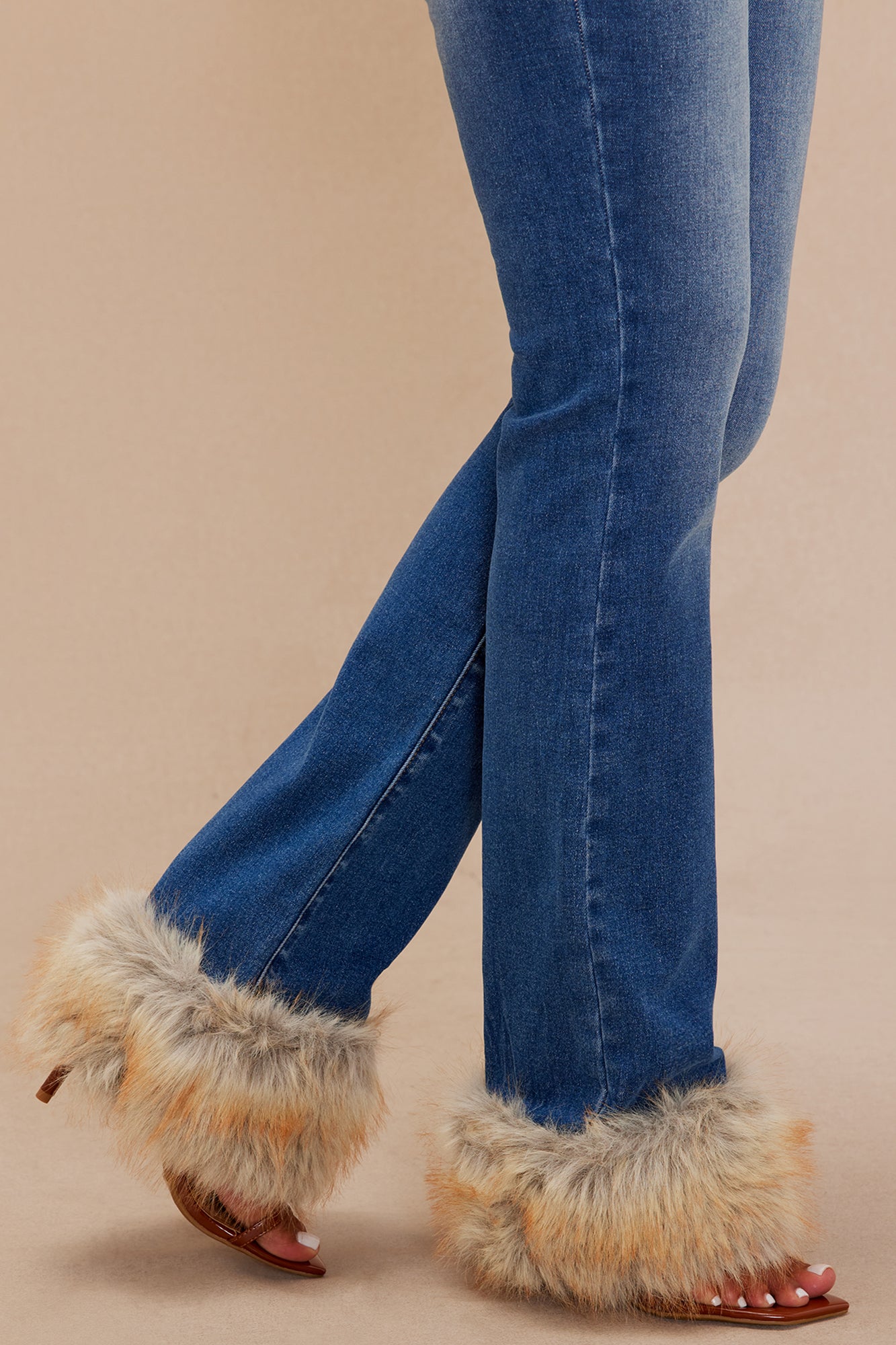 Raven Faux Fur Cuff Jeans - Denim
