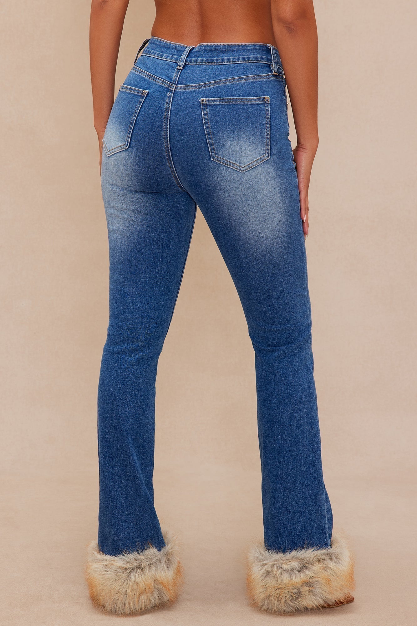 Raven Faux Fur Cuff Jeans - Denim