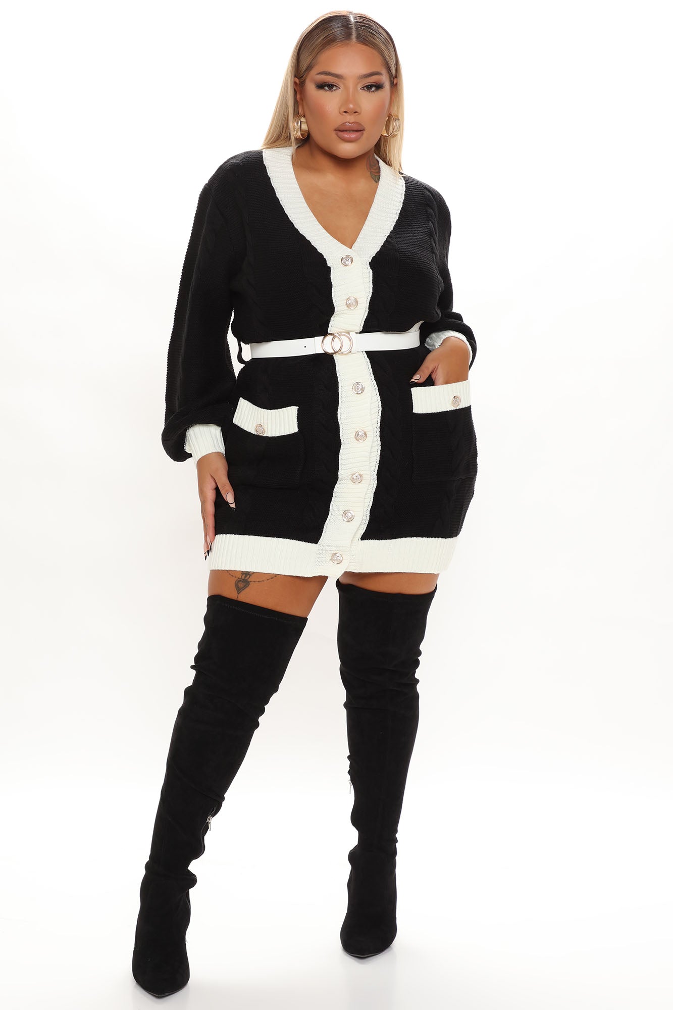 Cozy Cool Sweater Mini Dress - Black