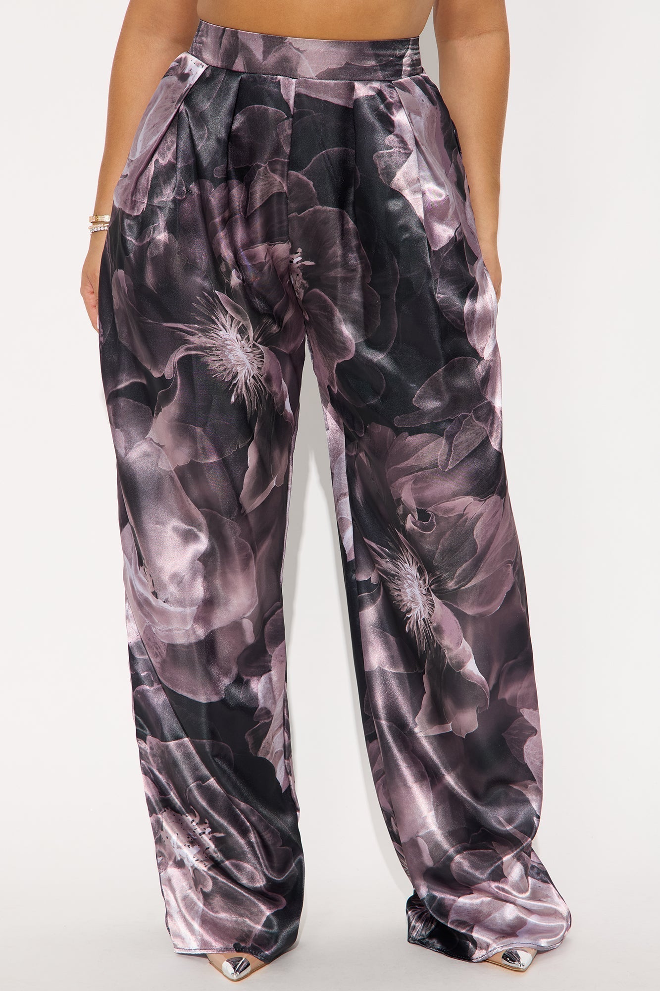 Talia Satin Floral Wide Leg Pant 33 - Grey/combo