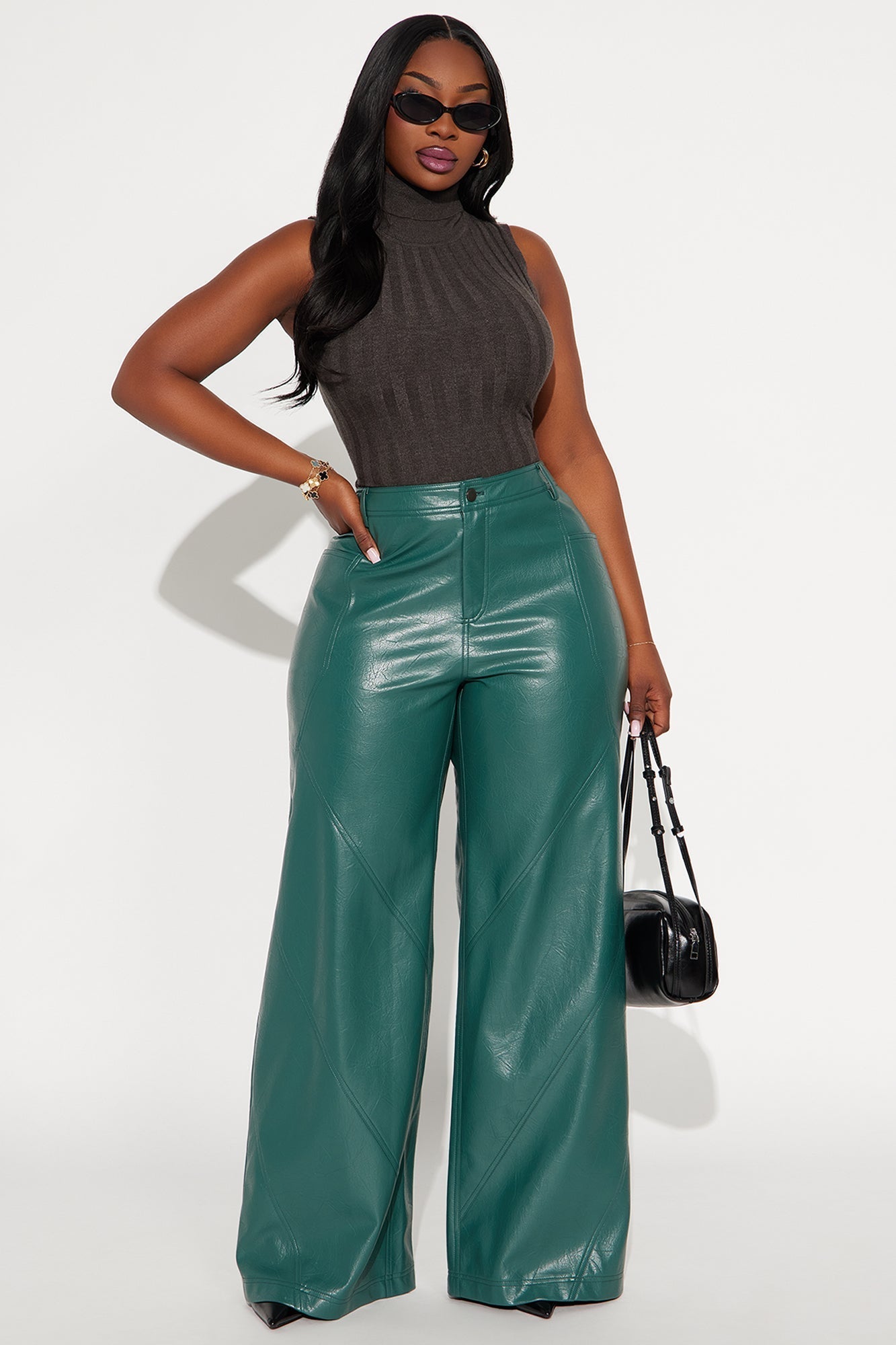 Bad Vibes Faux Leather Flare Pant 33″ - Teal