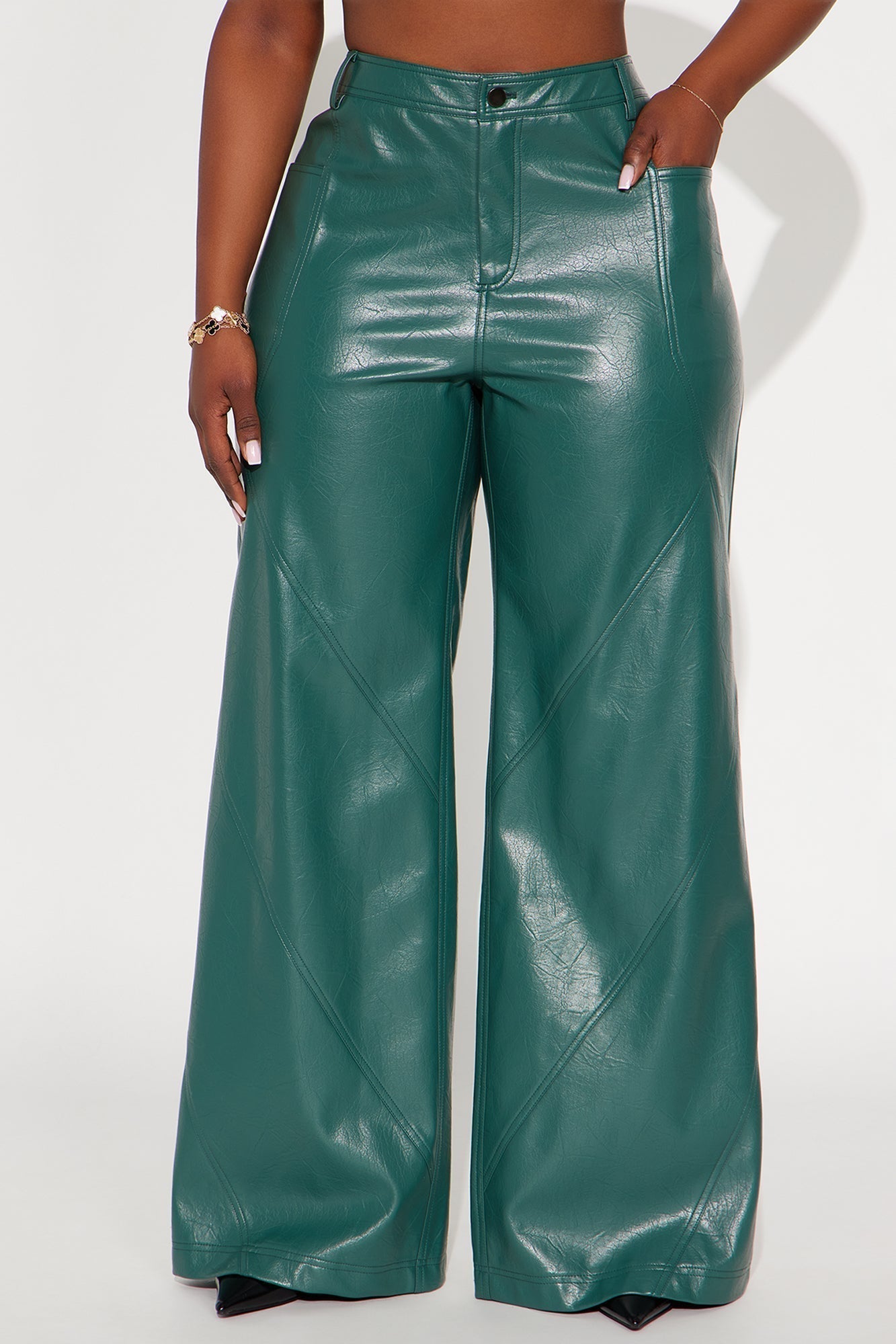 Bad Vibes Faux Leather Flare Pant 33″ - Teal