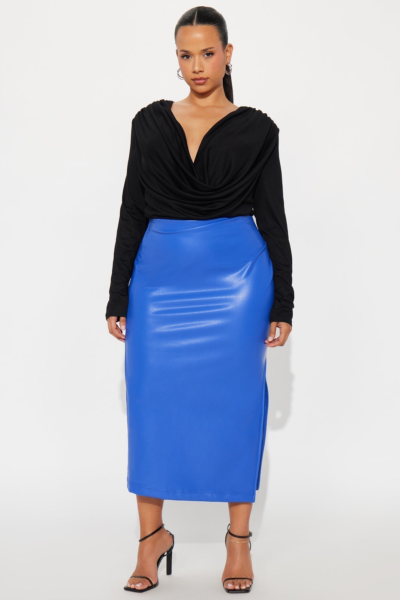 By The Corner Faux Leather Midi Skirt - CobaltBlue