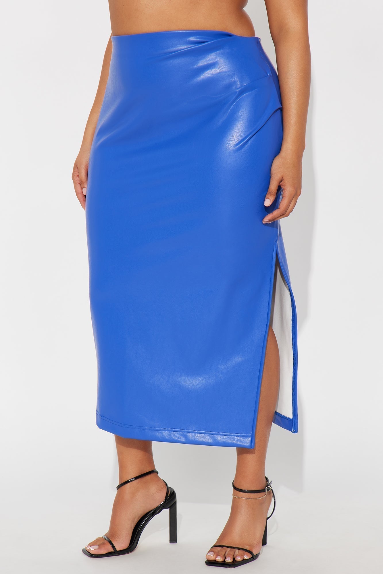 By The Corner Faux Leather Midi Skirt - CobaltBlue