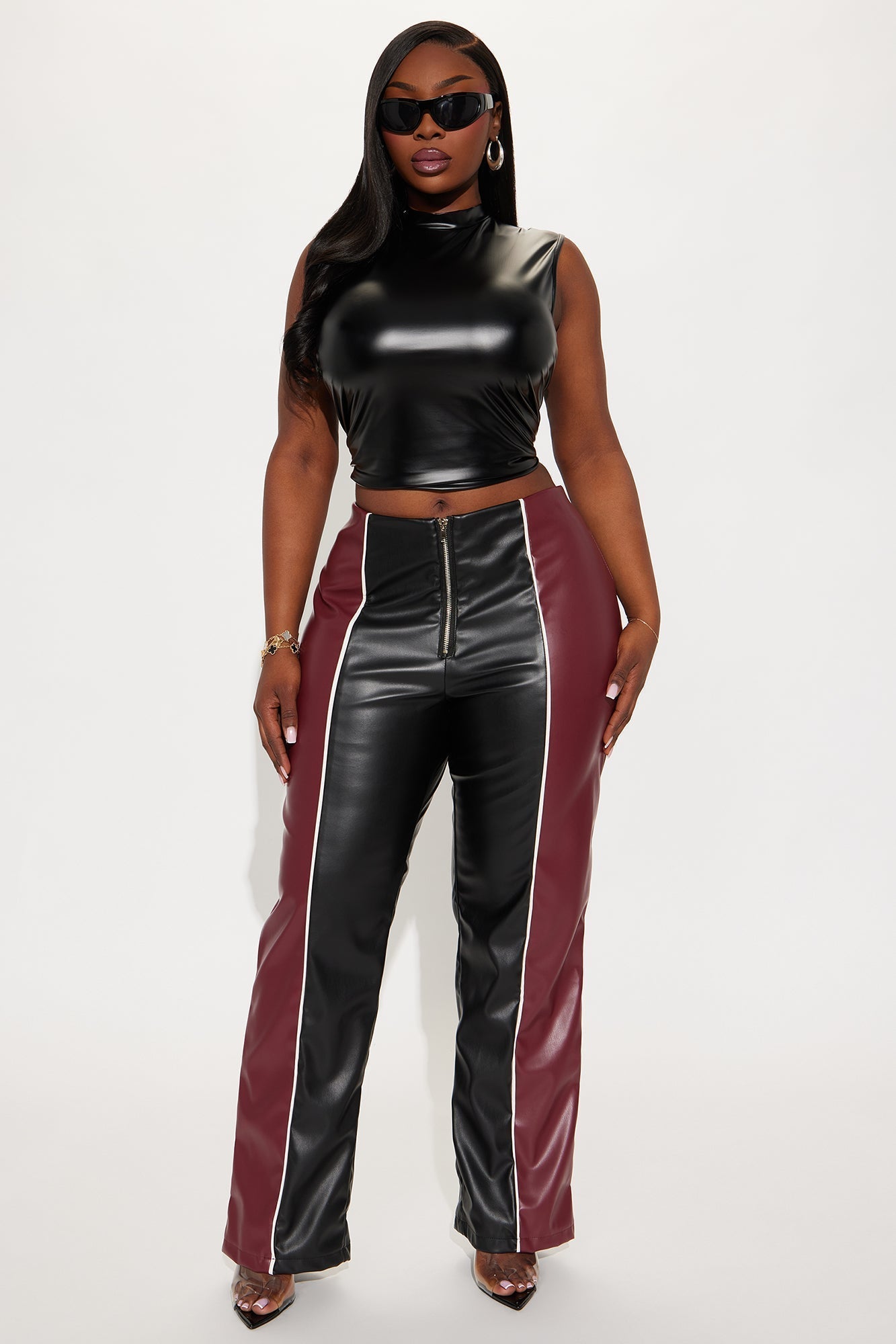 Unshakeable Energy Faux Leather Pant 32″ - Burgundy/combo