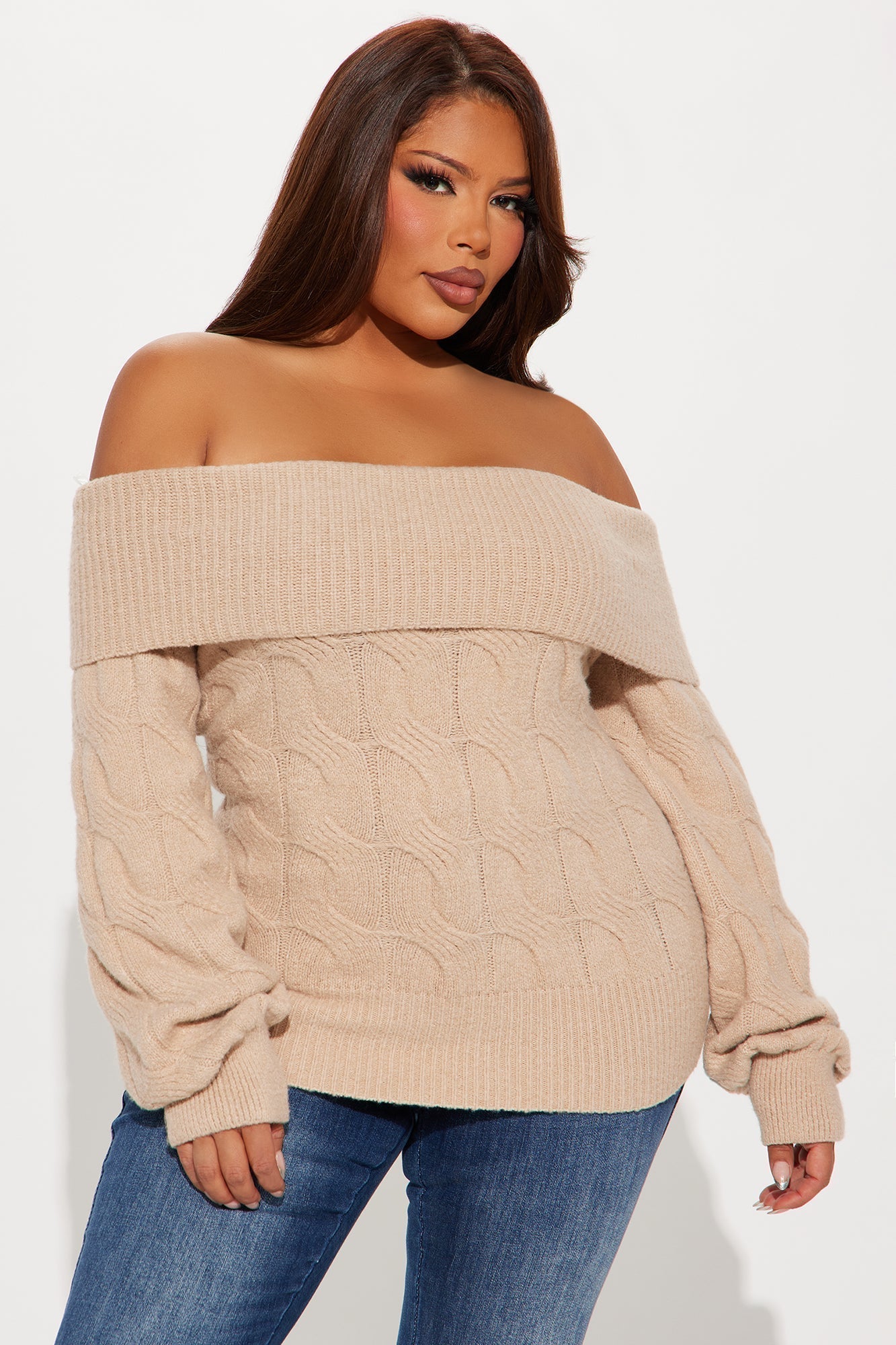 Mila Off Shoulder Sweater - Mocha