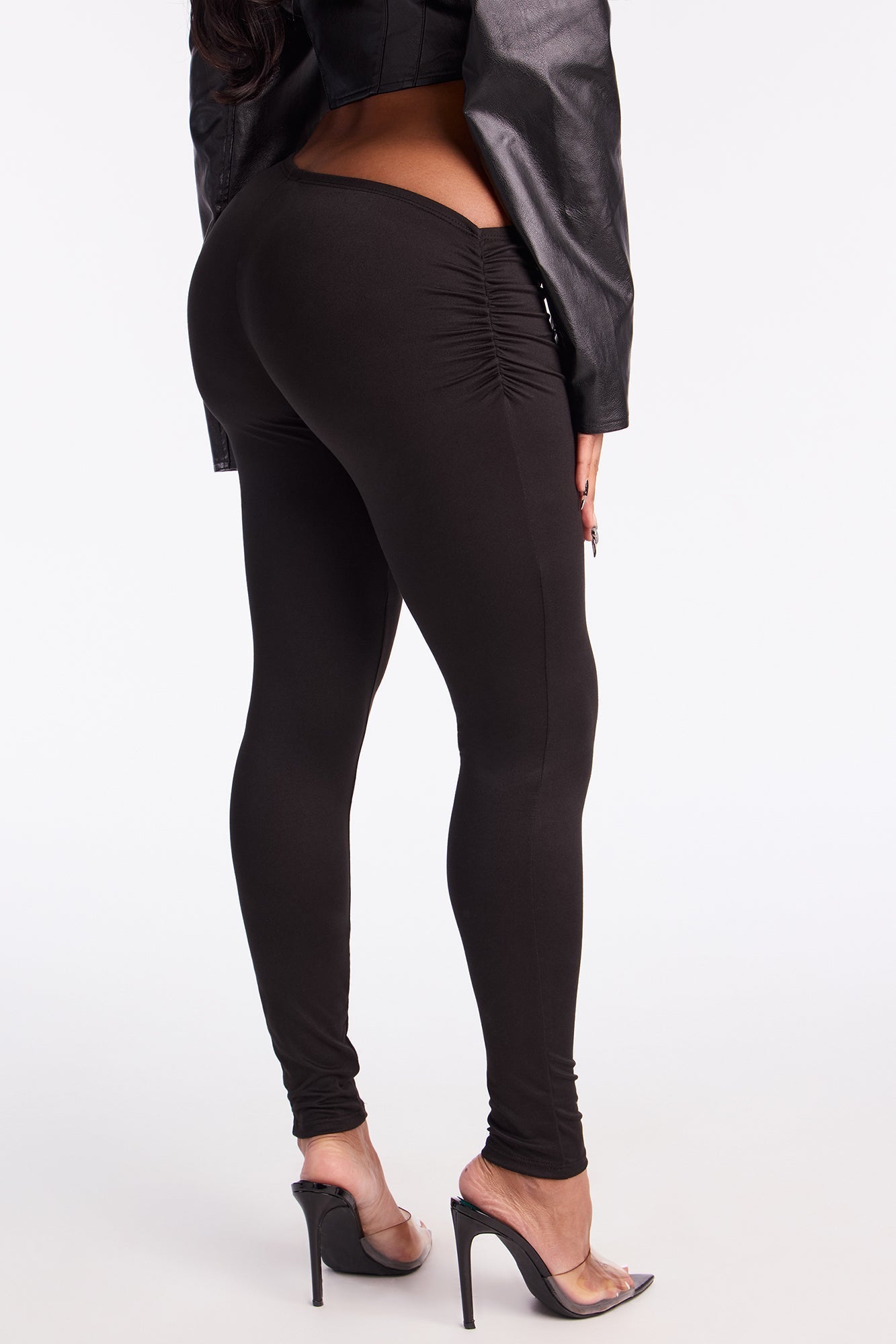 Don't Peek Ruched Asymmetrical Low Rise Legging - Black