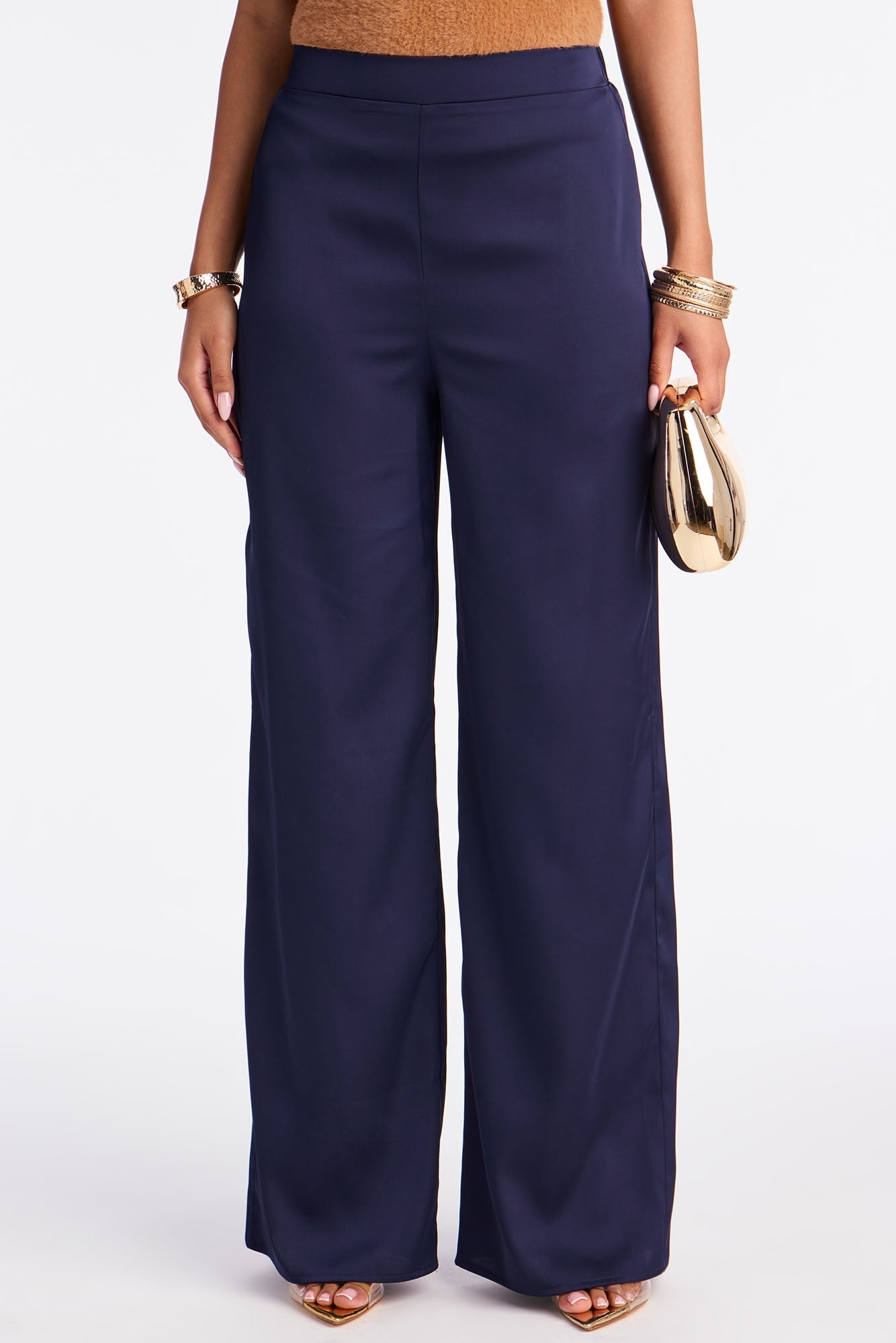 Claudia Satin Wide Leg Pant 32″ - Navy