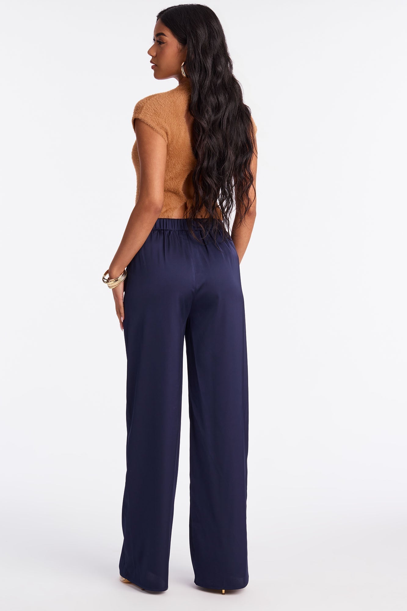 Claudia Satin Wide Leg Pant 32″ - Navy