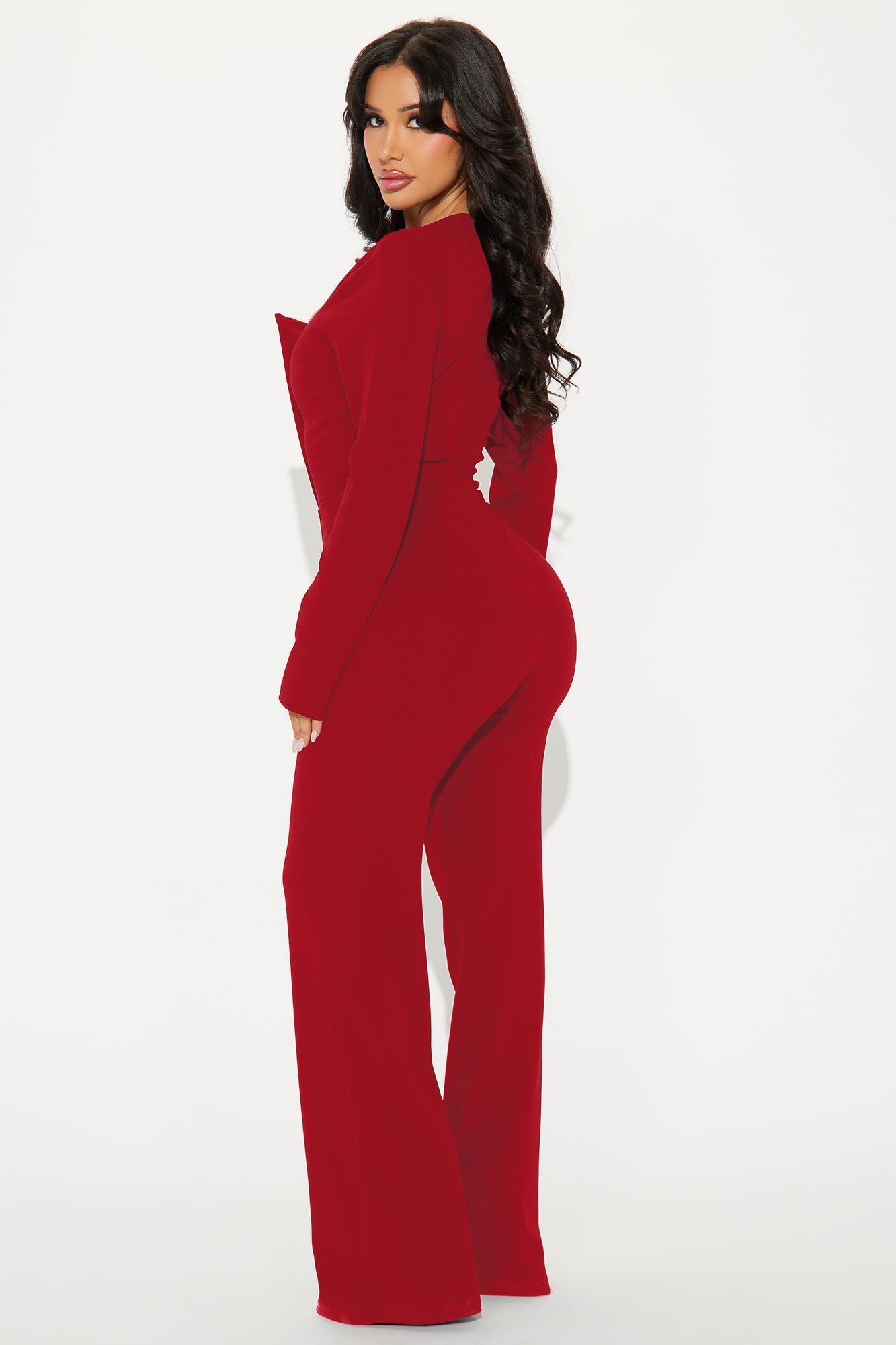 Like You Mean It Long Sleeve Jumpsuit - Red