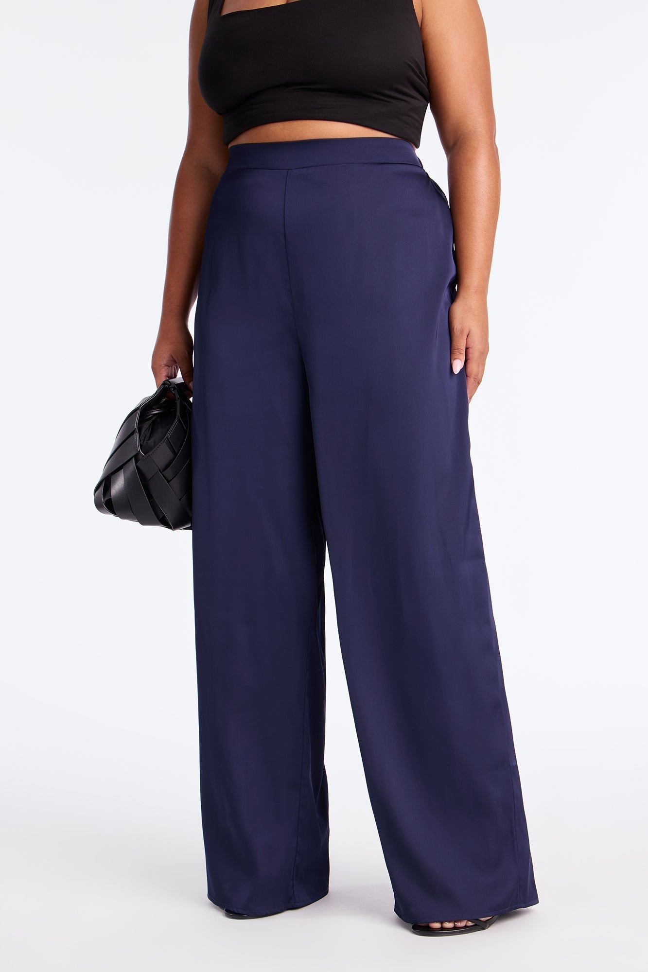Claudia Satin Wide Leg Pant 32″ - Navy