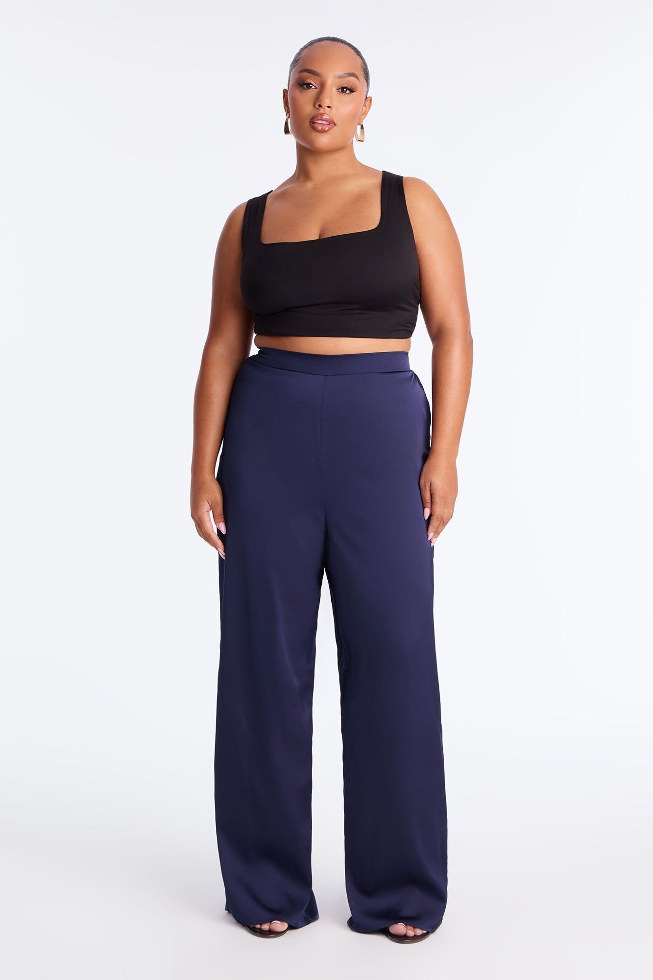 Claudia Satin Wide Leg Pant 32″ - Navy