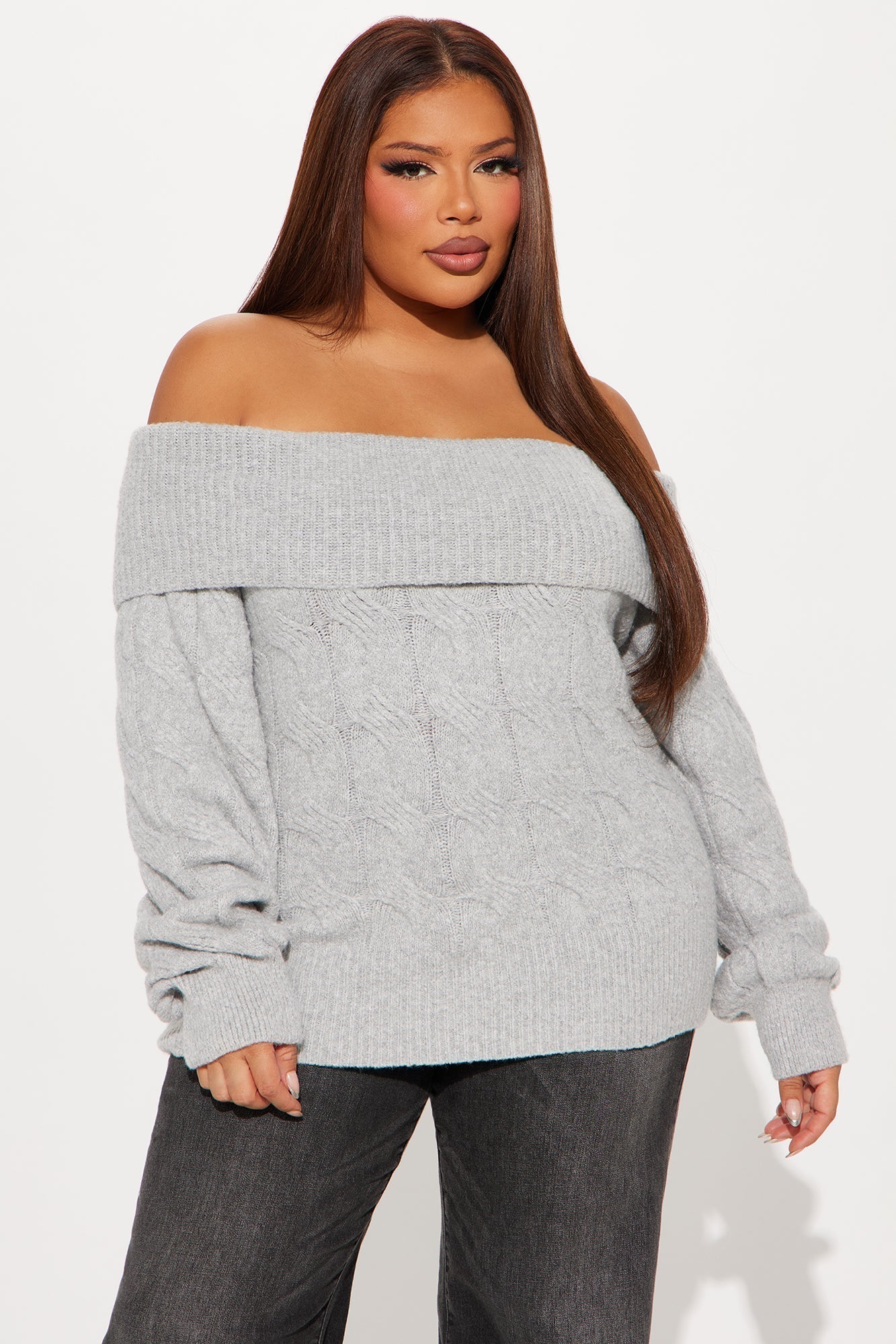 Mila Off Shoulder Sweater - Grey