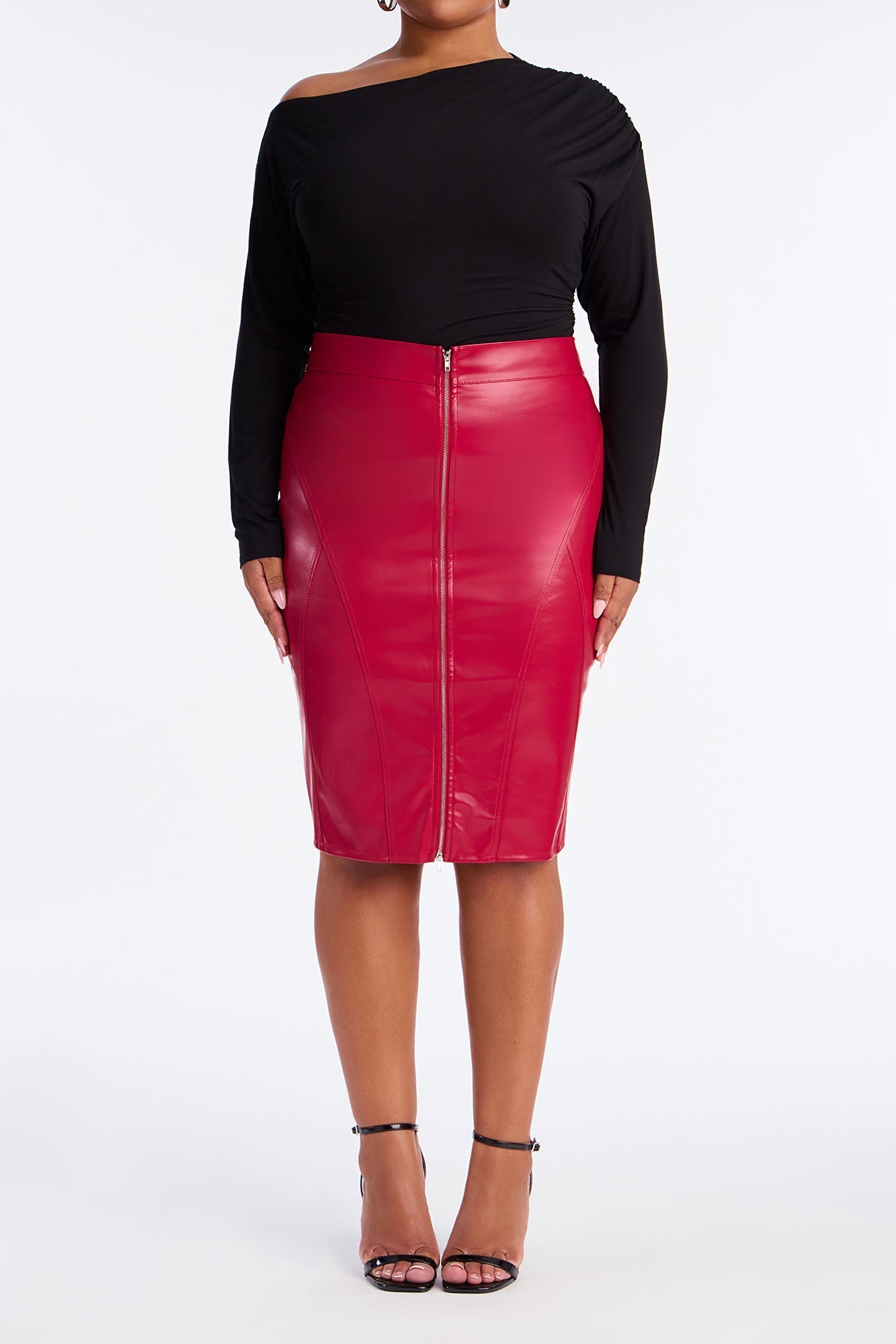 Different Era Faux Leather Midi Skirt - Red