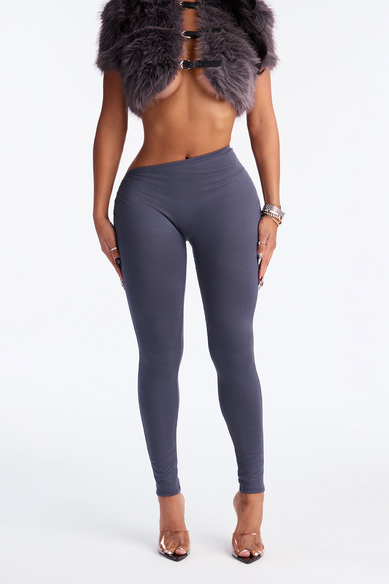 Don't Peek Ruched Asymmetrical Low Rise Legging - Charcoal