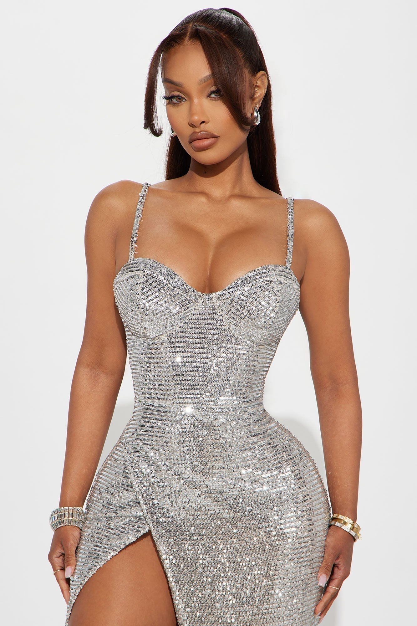 Maria Embellished Sequin Gown - Silver