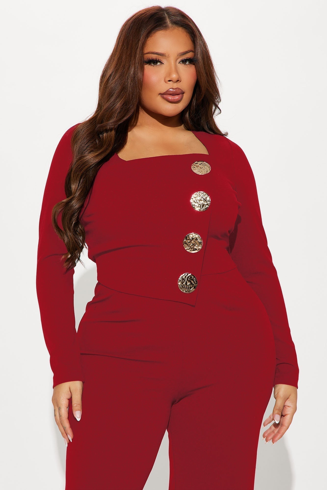 Like You Mean It Long Sleeve Jumpsuit - Red