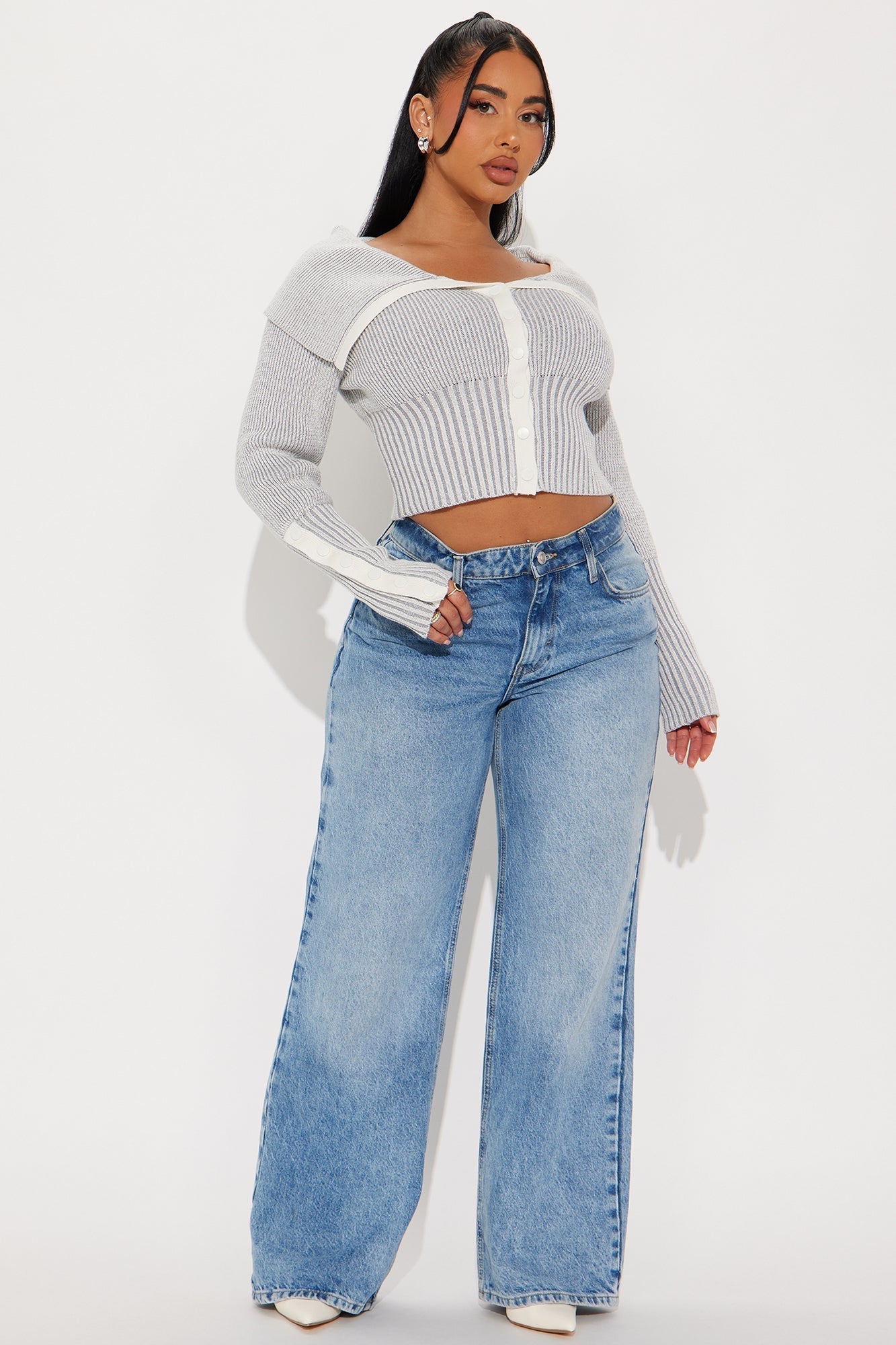 City Girl Marled Cropped Cardigan - Grey