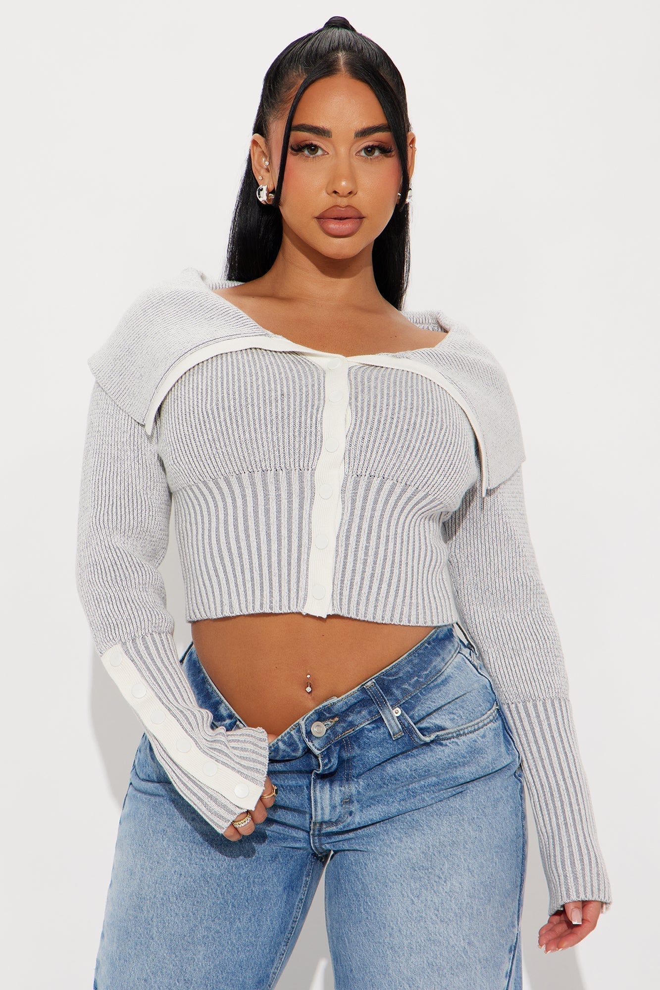 City Girl Marled Cropped Cardigan - Grey